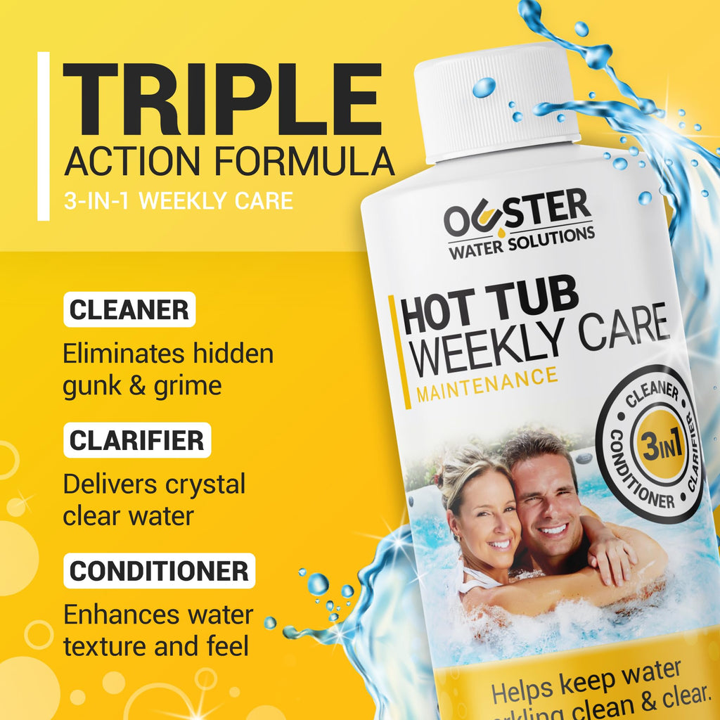 Bio Ouster 3-in-1 Weekly Hot Tub Chemicals & Spa Chemicals - Cleaner Clarifier Conditioner for Inflatable & Acrylic Spas - Chlorine Bromine Saltwater - Pre-Measured, No Draining, Made in USA (4 Week)