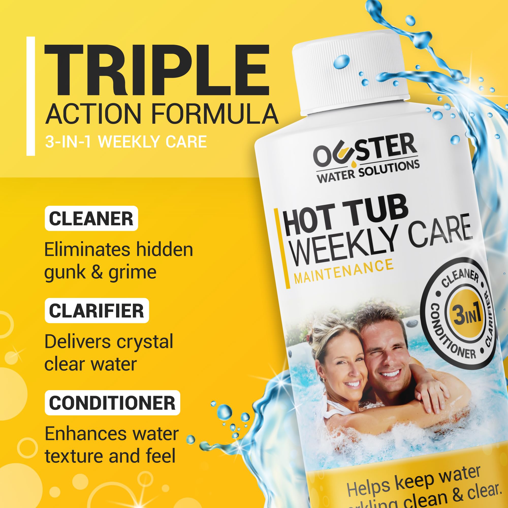 Bio Ouster 3-in-1 Weekly Hot Tub Chemicals & Spa Chemicals - Cleaner Clarifier Conditioner for Inflatable & Acrylic Spas - Chlorine Bromine Saltwater - Pre-Measured, No Draining, Made in USA (4 Week)