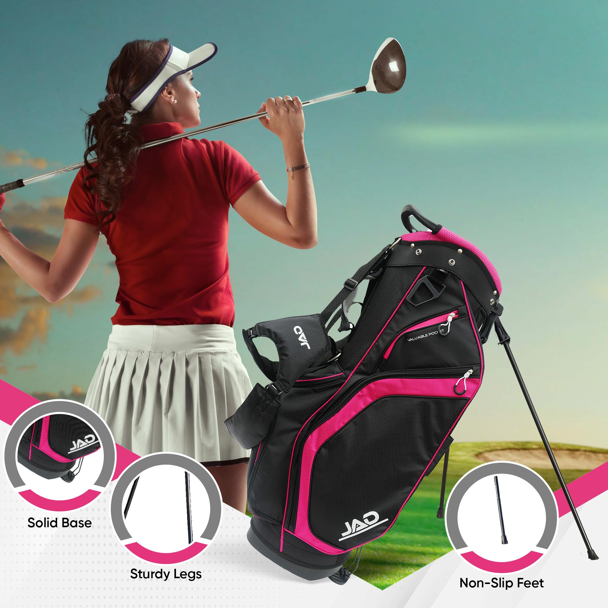 JAD Lightweight Womens Golf Bag, Golf Stand Bag for Women/Ladies, 14-Way Top Dividers, Ultra Lightweight, Large Pockets for Accessories, Durable Water Resistant