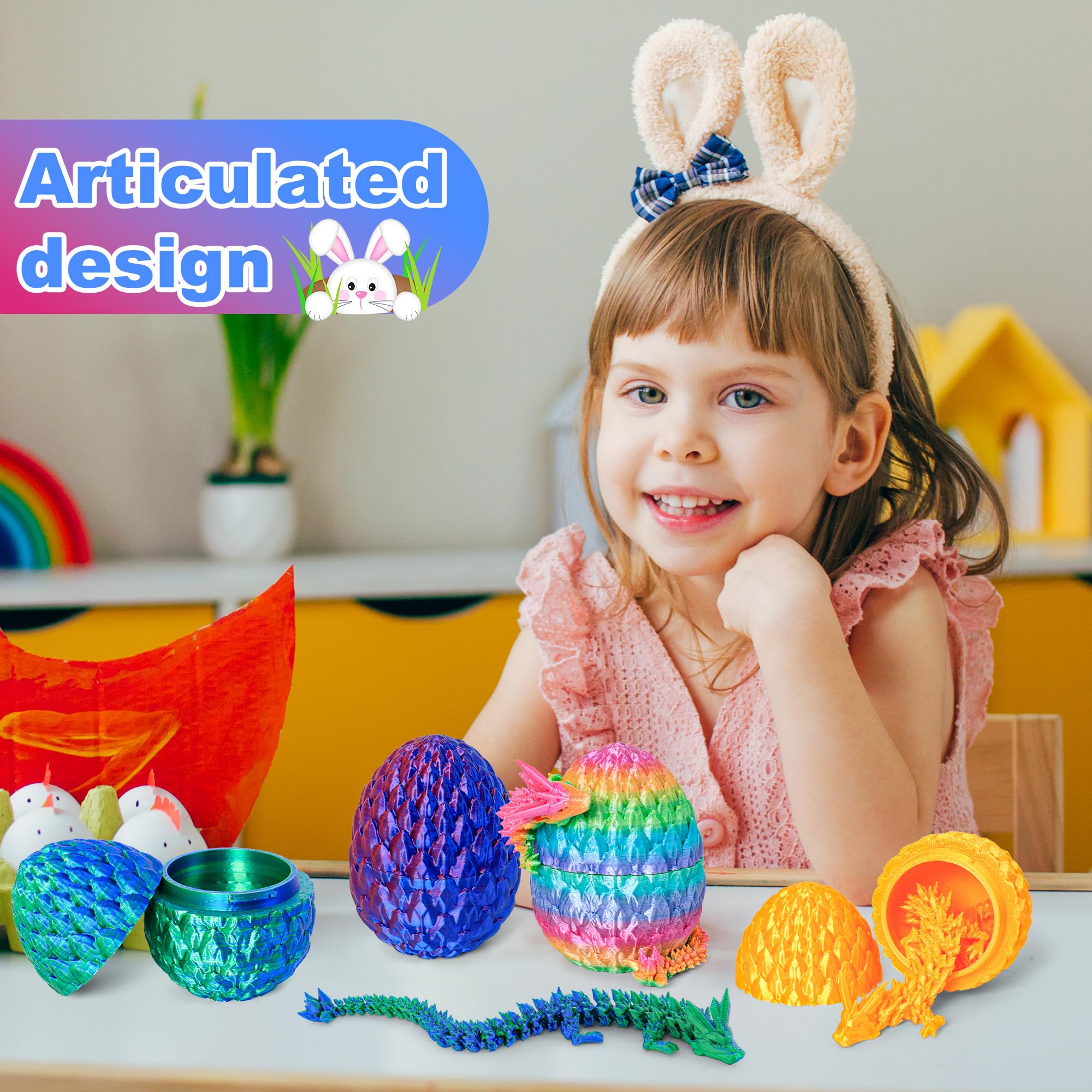 Easter Basket Stuffers 3D Printed Dragon Eggs with Dragon Inside Surprise Mystery Easter Egg Fidget Toy, Articulated Crystal Toys for Kid Easter Egg Hunt Party Favors (1PCS)