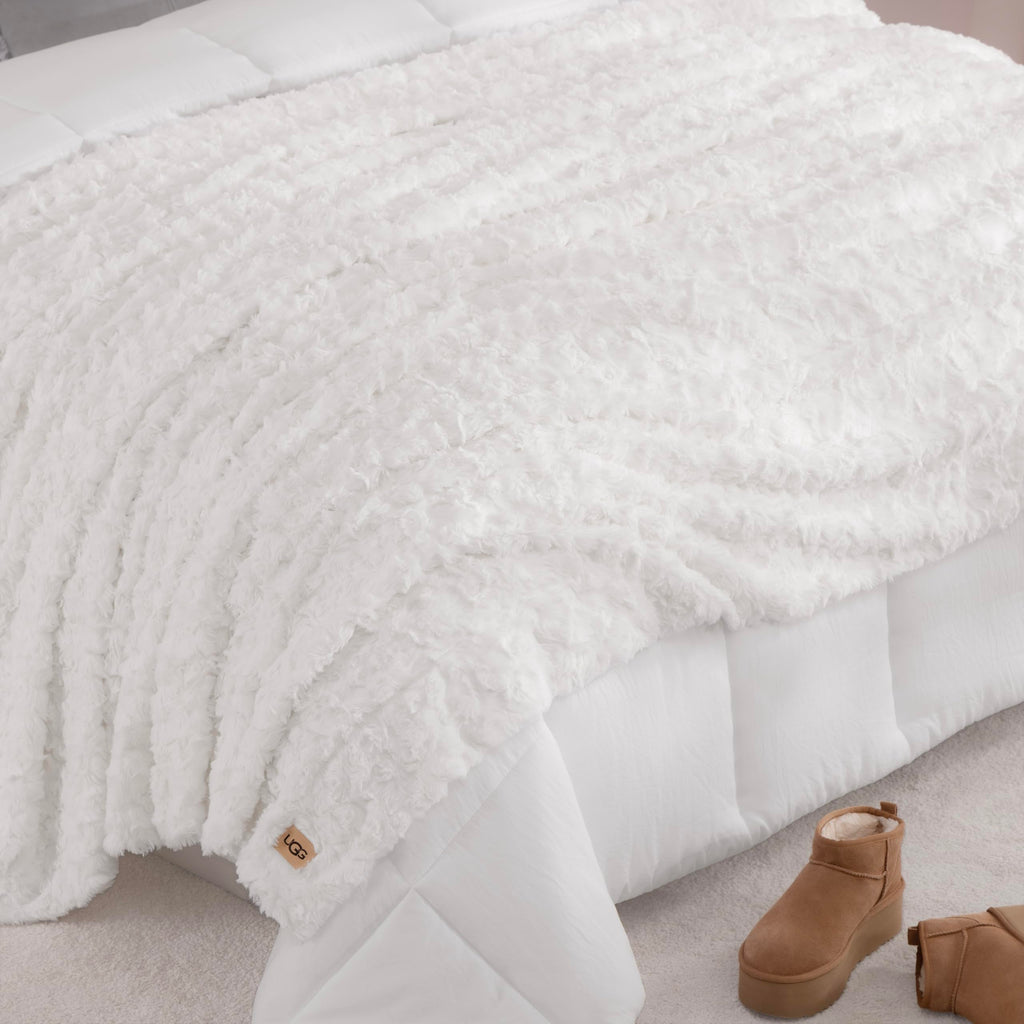 UGG Adalee Faux Fur Twin Size Blanket, Warm Cozy Blanket, Extra Large Throw for Sofa, Washable Bedding for Twin XL Size Bed, Cute Room Decor, 66" x 90", Oyster Brown