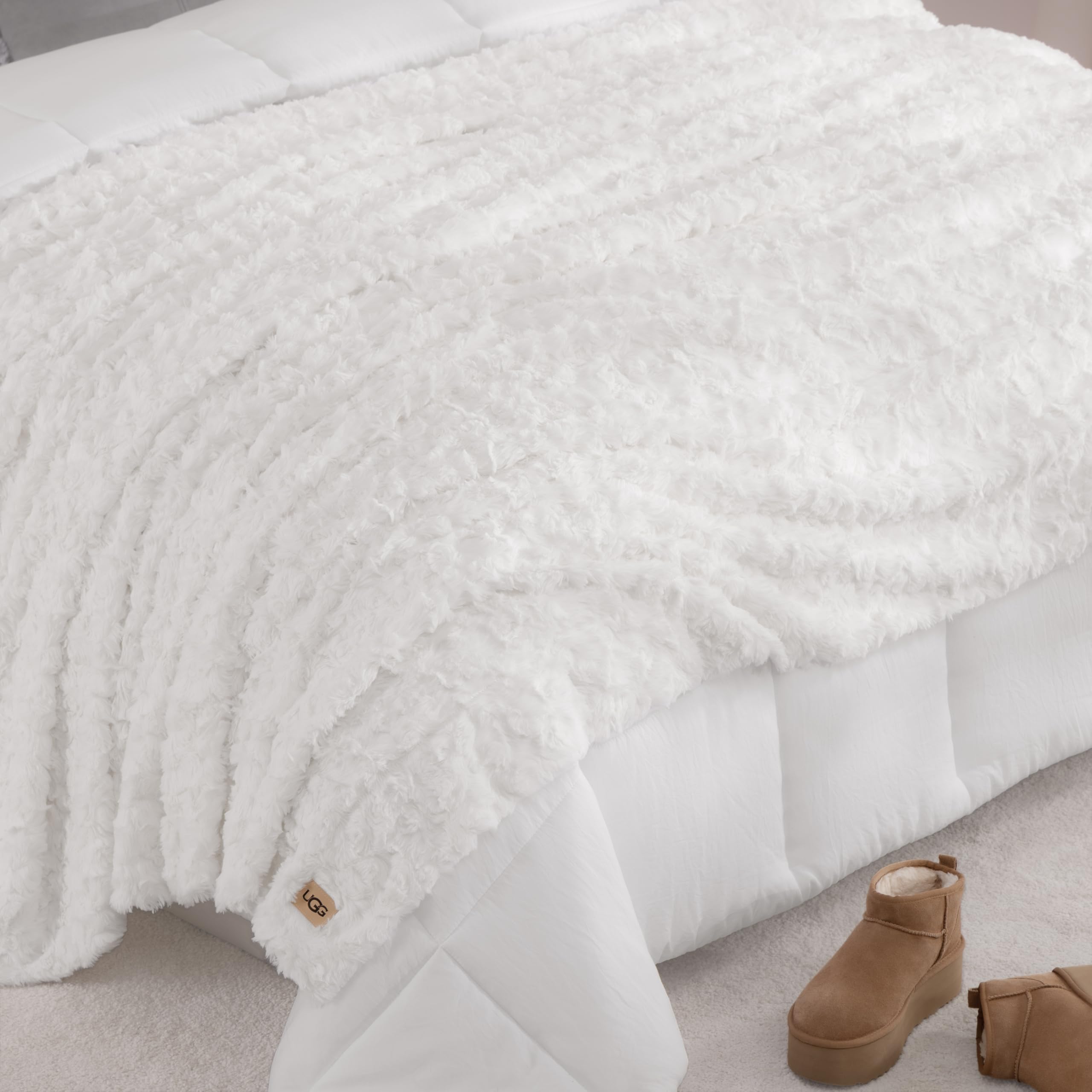 UGG Adalee Faux Fur Twin Size Blanket, Warm Cozy Blanket, Extra Large Throw for Sofa, Washable Bedding for Twin XL Size Bed, Cute Room Decor, 66" x 90", Oyster Brown