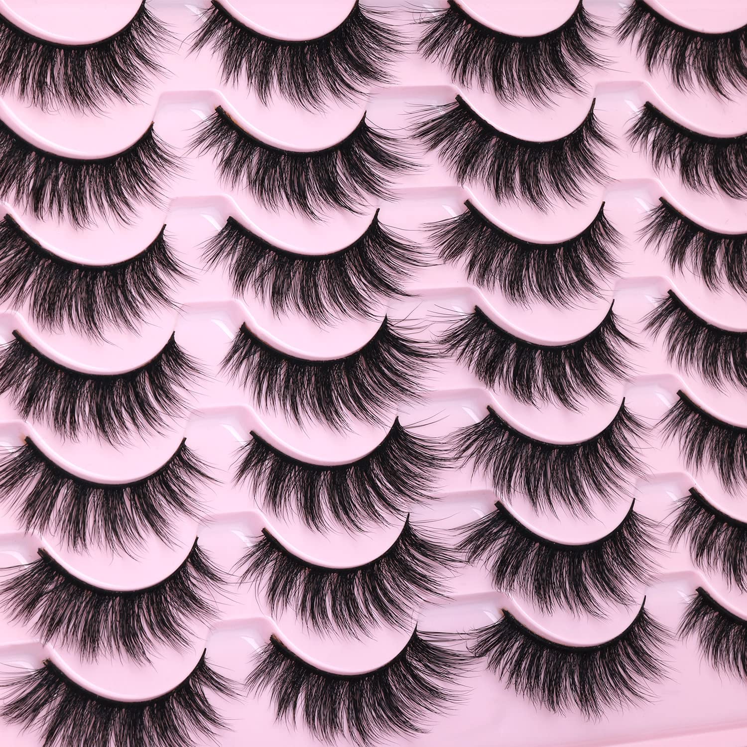 False Lashes Natural Look Wispy Eyelashes Manga Korean Spiky 16mm Short Faux Mink Eyelashes Cat Eye Natural Fake Eyelashes Strip Lashes Pack 14 Pairs