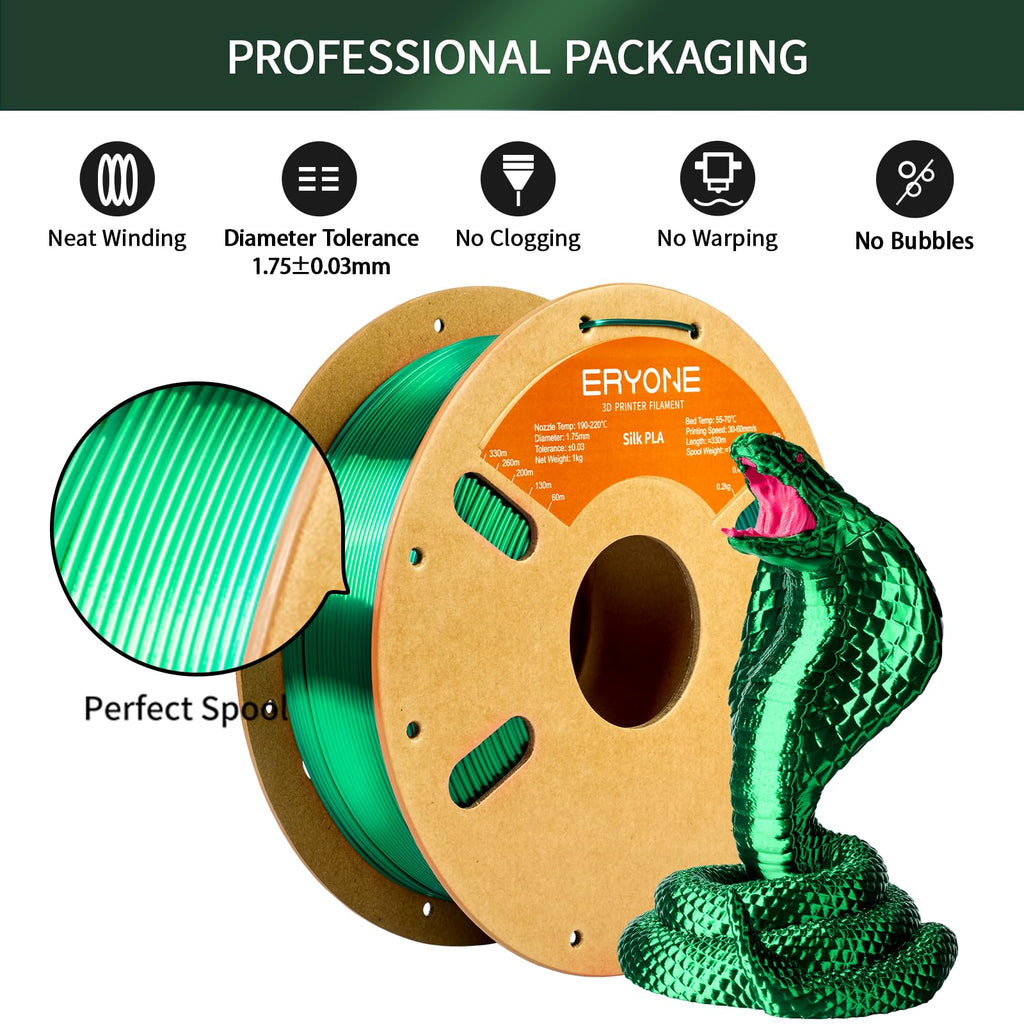 ERYONE Silk Dual Color PLA Filament 3D Printer 1.75mm +/- 0.03mm, Bicolor Filament Two Tone PLA Bundle 2KG Cardboard Spool, Black Gold