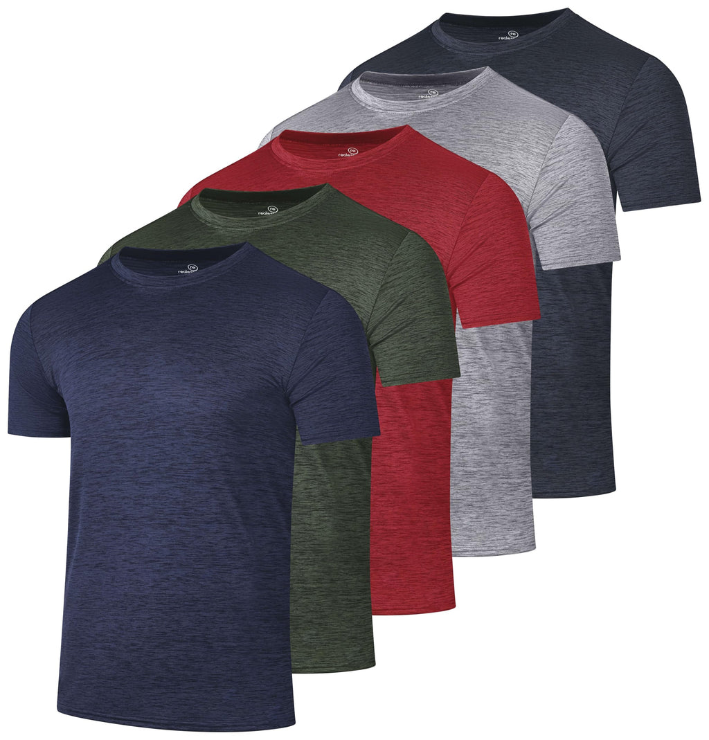 Real Essentials 5 Pack: Men's Dry-Fit Short Sleeve Crew Neck T Shirts Fitness Running Gym Workout Cool Exercise Athletic Tee