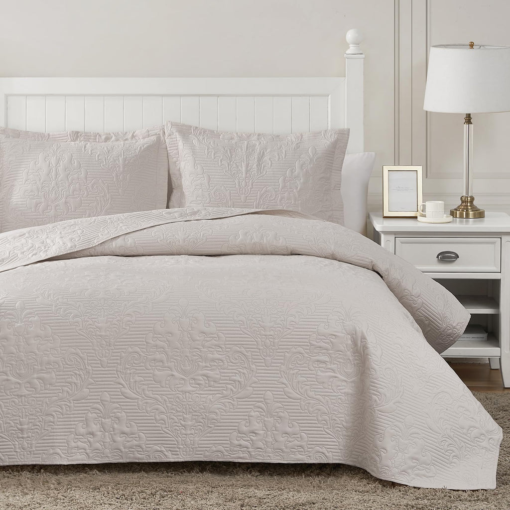 Hansleep Black Quilt Twin Size - Damask Ultrasonic All Season Bedspread Twin, Soft Lightweight Coverlet Bedding Set, 2 Pieces (1 Quilt, 1 Pillow Sham)