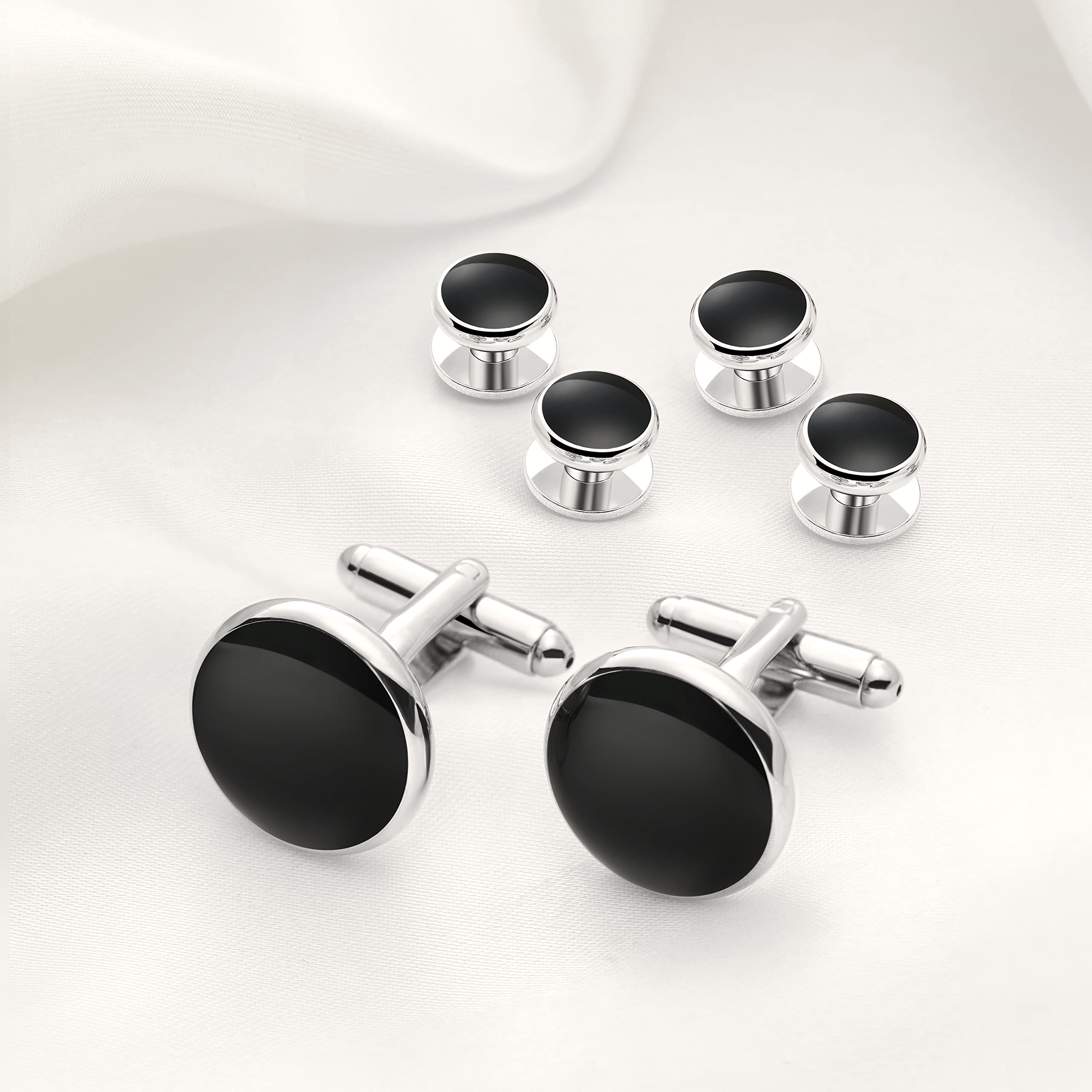 Men's Cufflinks & Tuxedo Studs Set - 316L Stainless Steel Formal Wedding Jewelry, Groomsmen Gift Set with Gift Box