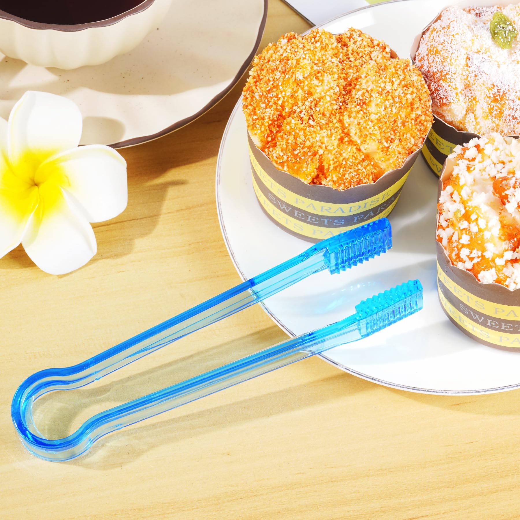 10 Pcs Plastic Buffet Serving Tongs, Clear Kitchen Tongs Mini Serving Utensil Tongs for Food Ice Salad Buffet Barbecue Cookies, 6.3 Inches