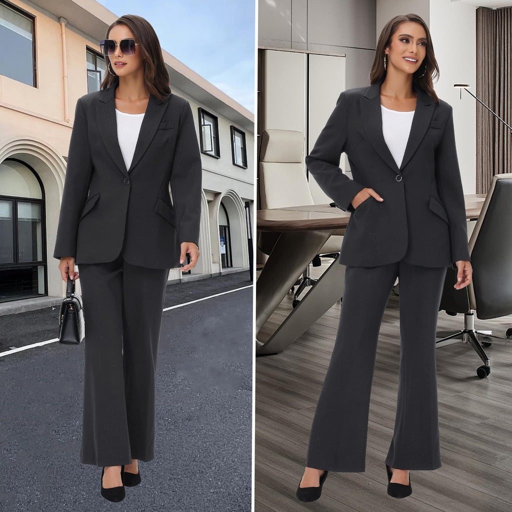 Women's Suit 2 Piece Set Pinstripe Blazer and Bootcut Dressy Pants Set for Work Office Business Outfits