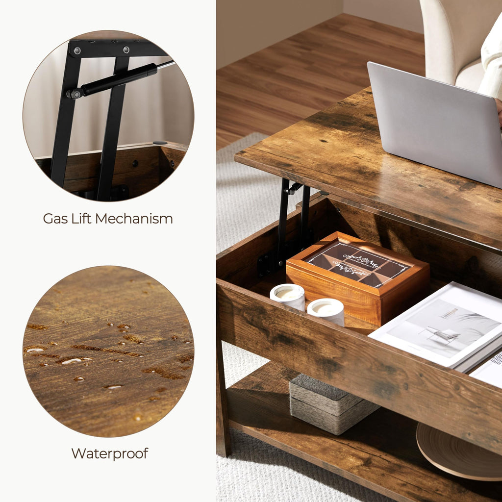Yaheetech Wooden Coffee Table, Lift Top Coffee Table with Large Hidden Storage Shelf, Lift Tabletop Dining Tables for Living Room, Home Small Space, 38.6in, Black