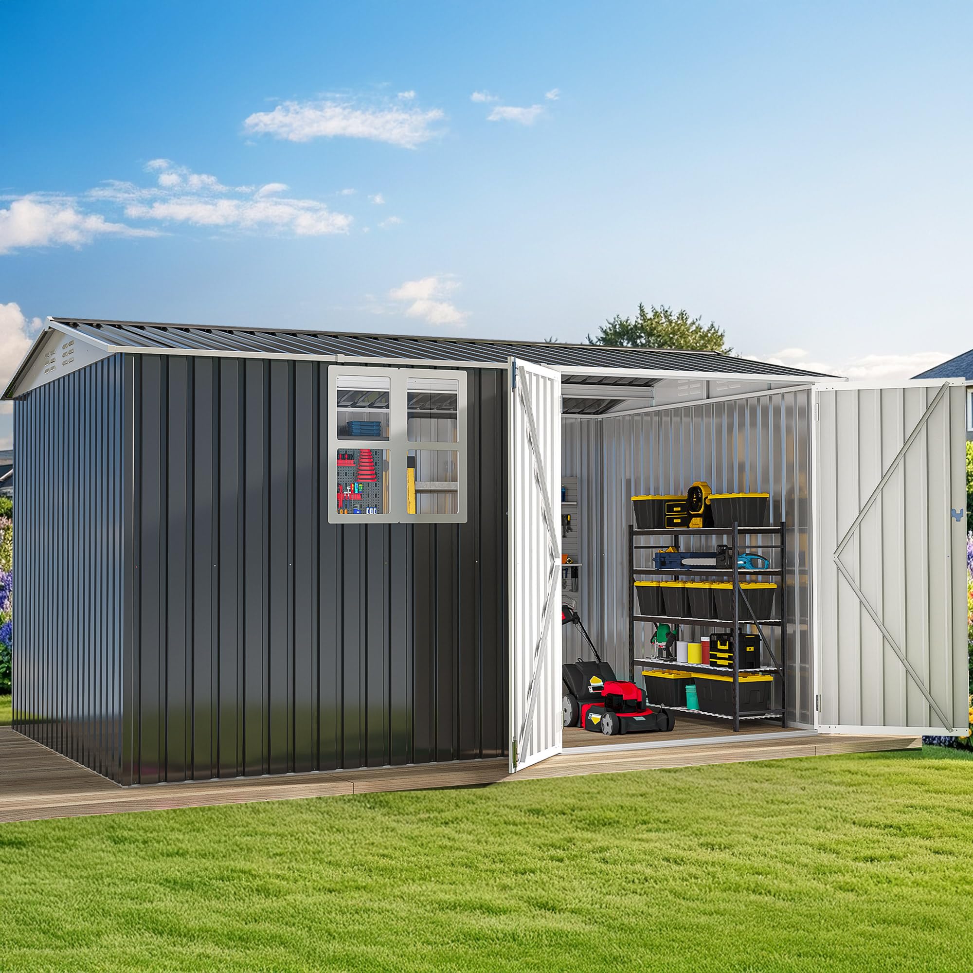 DWVO 6x4ft Outdoor Storage Shed, Lockable Metal Tool Storage Sheds, Waterproof Garden Sheds with Vents for Backyard, Patio, Garage, Lawn, Dark Gray