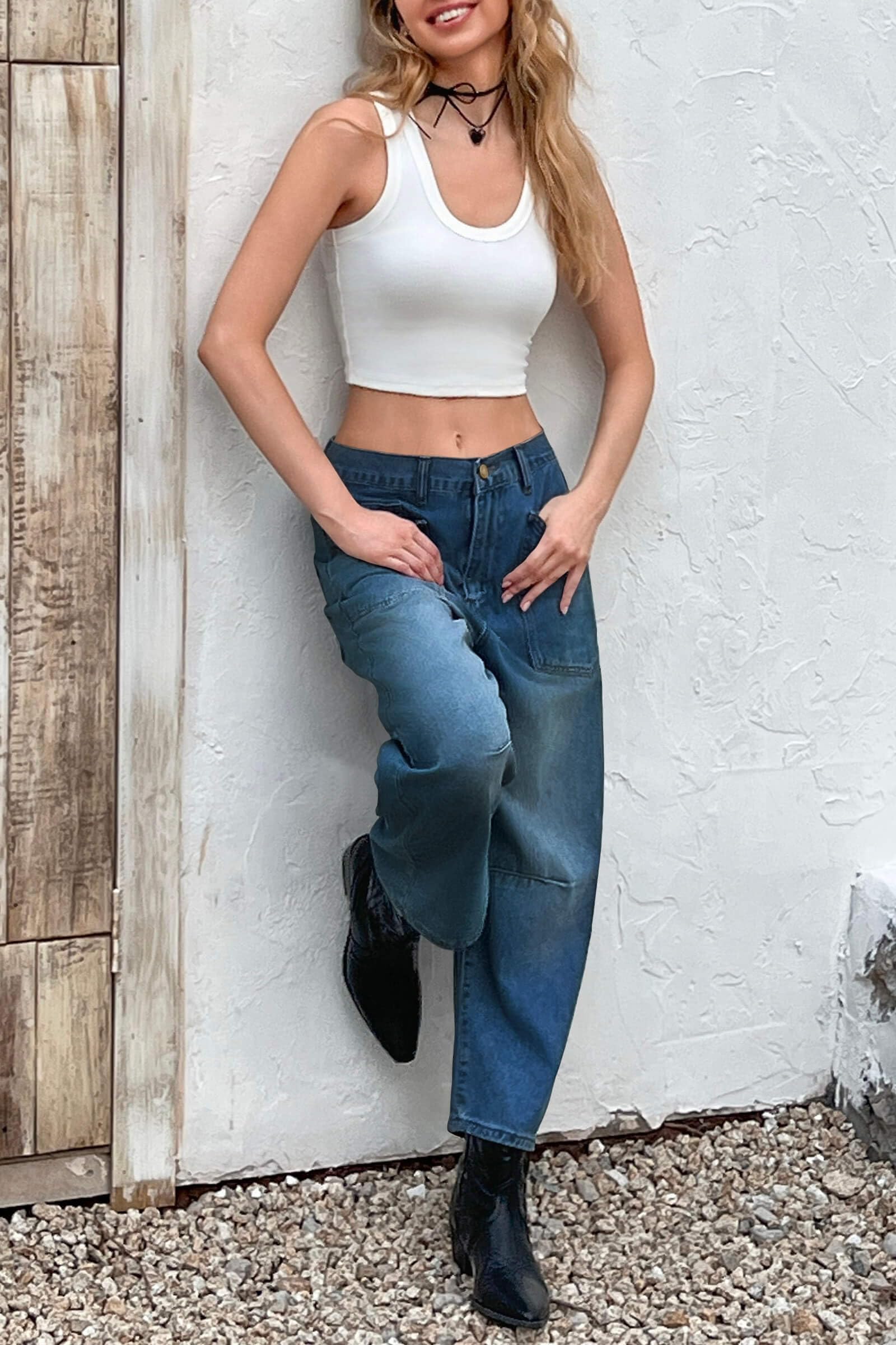 PLNOTME Womens Barrel Jeans High Waisted Baggy Boyfriend Wide Leg Denim Pants with Pockets