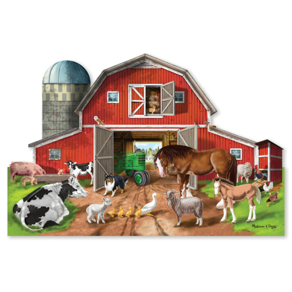 Melissa & Doug Busy Barn Shaped Jumbo Floor Puzzle (32 Pieces, 2 x 3 Feet), Jigsaw Puzzle for Preschoolers and Kids Ages 3+ - FSC Certified