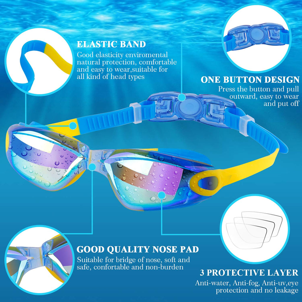 COOLOO Kids Swim Goggles, 2 Packs Swimming Goggles for Kids Girls Boys and Child Age 4-16