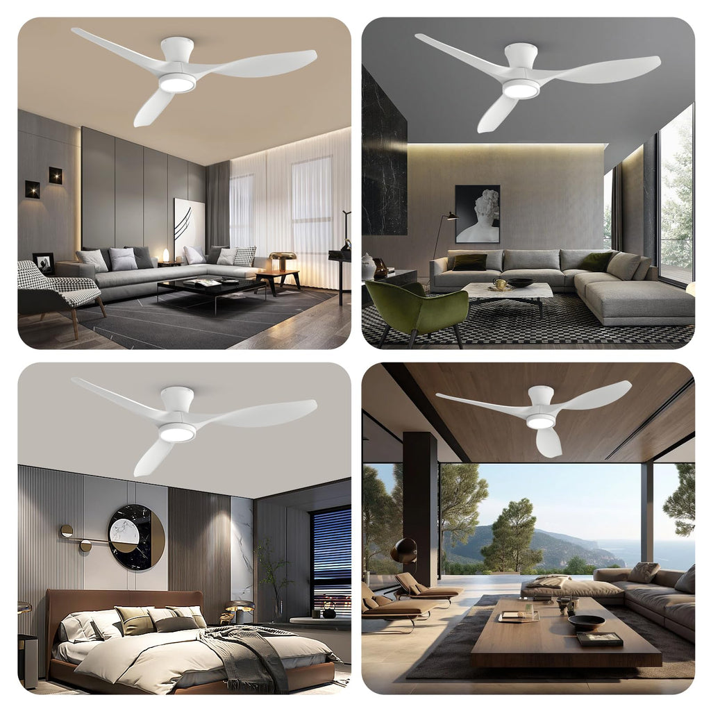 TALOYA Ceiling Fans with Lights,42 inch Modern Low Profile Ceiling Fan with Light and Remote Control, Flush Mount, 3CCT, White Ceiling Fan for Bedroom Living Room and Patio