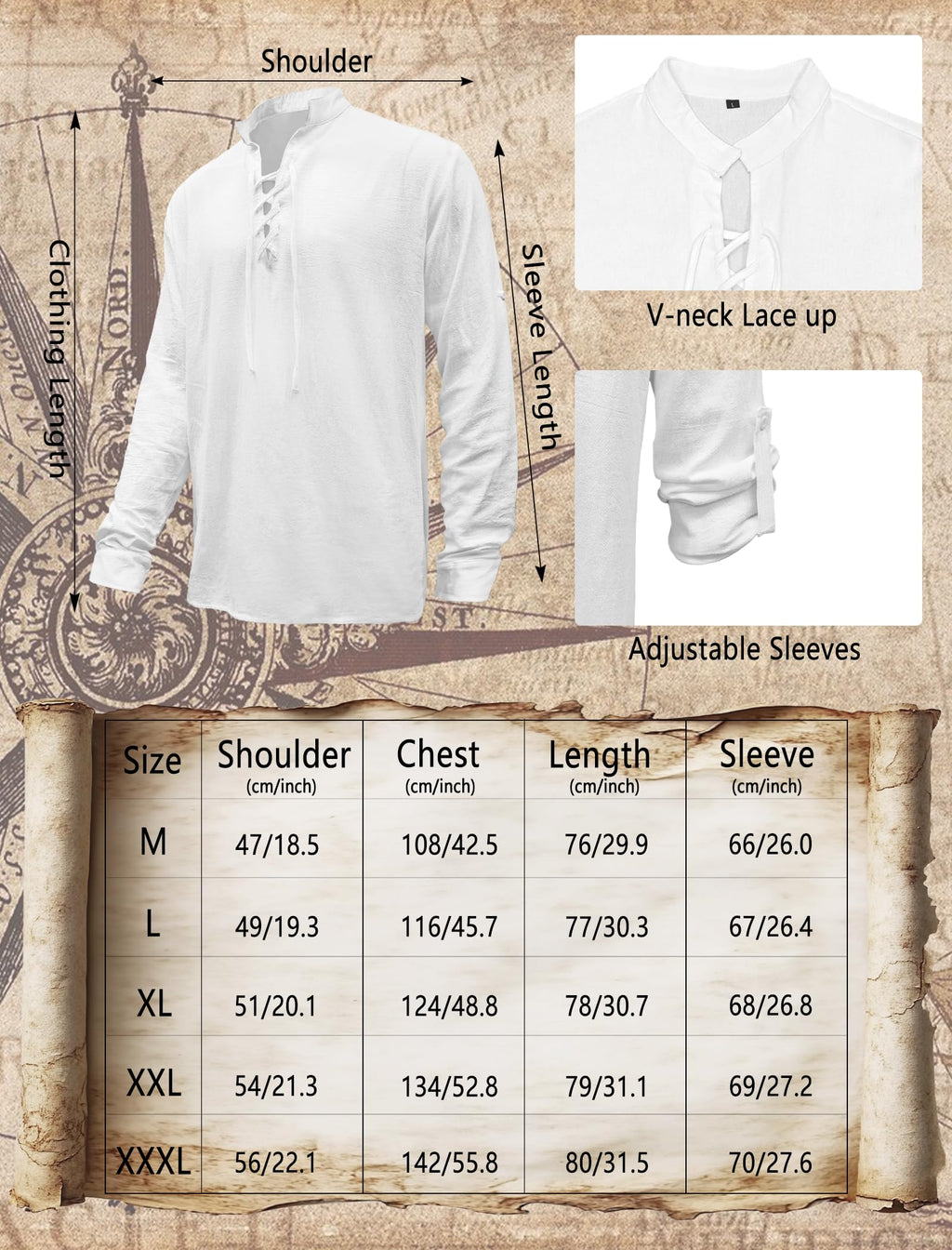 Verceco Mens Pirate Costume Outfit Renaissance Costume Men Medieval Outfit With Pirate Pants Shirts Sash Accessories (Black, Medium)