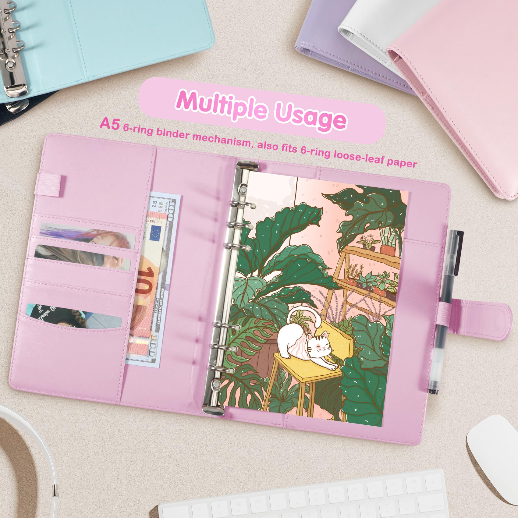 A5 Kpop Photocard Binder with 30 Pack 4-Pocket Card Pages, 6 Ring A5 Binder Card Collector Album with 240 Card Slots,PU Leather Binder Cover with Magnetic Buckle Closure for Organizing Trading Card