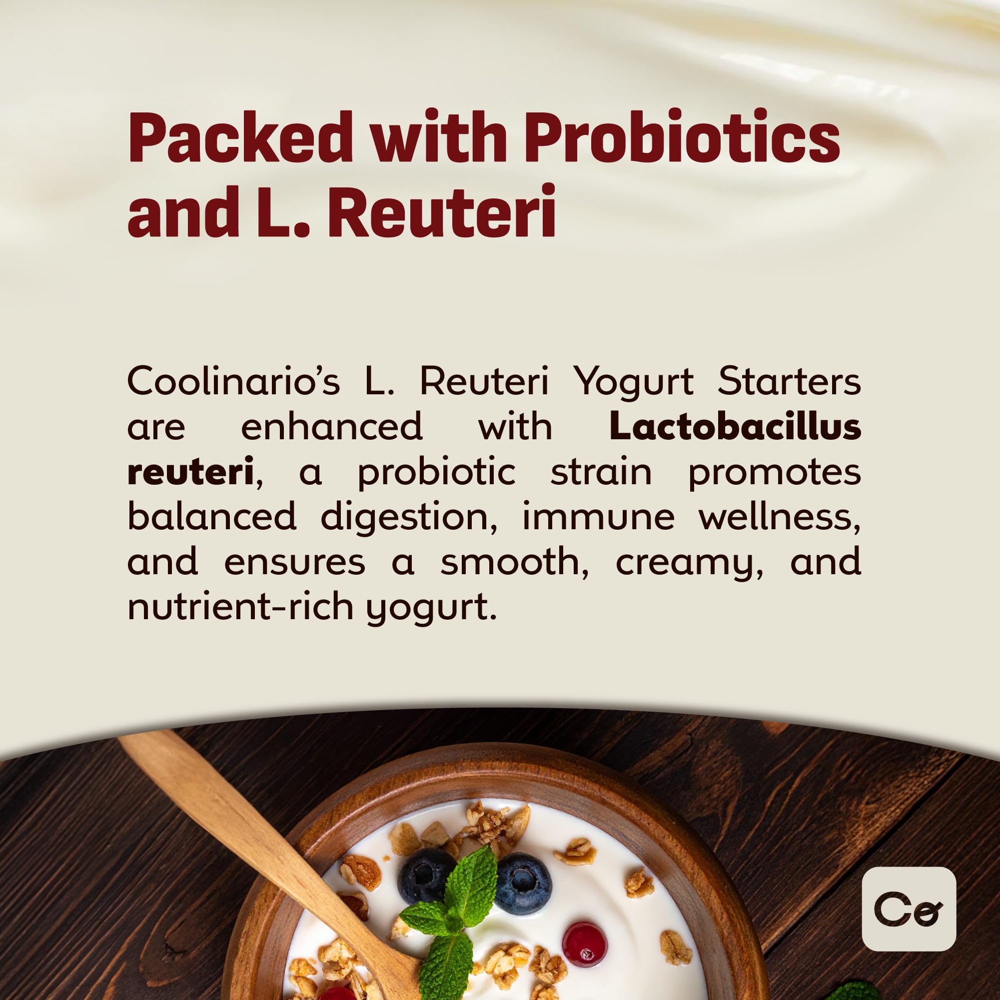 Coolinario L Reuteri Yogurt Starter (10-PK, 1.5g Sachets) Reuteri Probiotic | Yogurt Starter Culture with Lactobacillus Reuteri Probiotics, Non-GMO, No Preservatives, Gluten Free, Creamy & Delicious