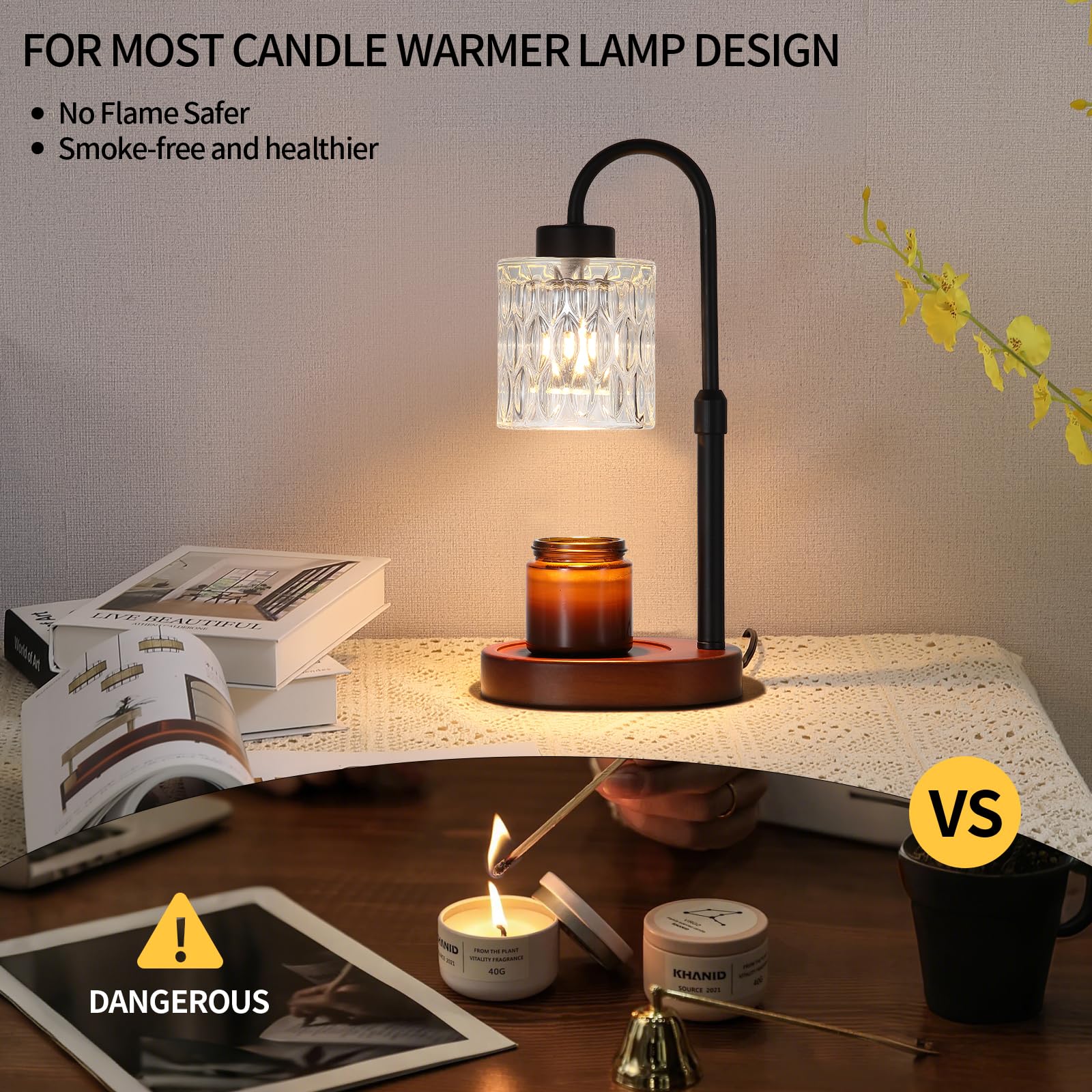 MEIXISUE Candle Warmer Lamp with Timer and Dimmer,Electric Amber Light Gifts for Women Melt Wax Warmer Lamp with 2 Bulbs for Candle Jars House Warming New Home Decor