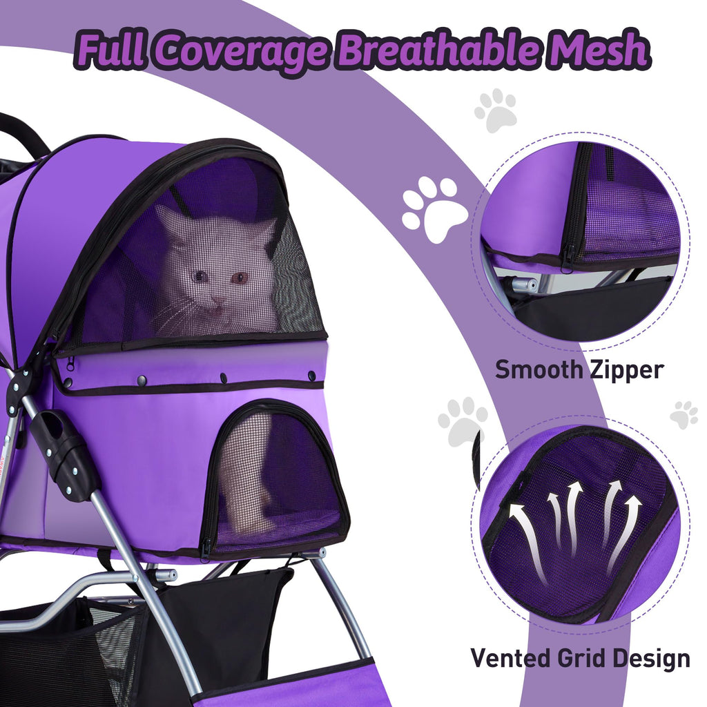 Pet Stroller, 4 Wheels Pet Strolling Cart for Medium/Small Dogs and Cats, Foldable Cat Jogger/Dog Stroller with Cup Holder, Storage Basket, Breathable Mesh, All-Season Pet Carrier, Black