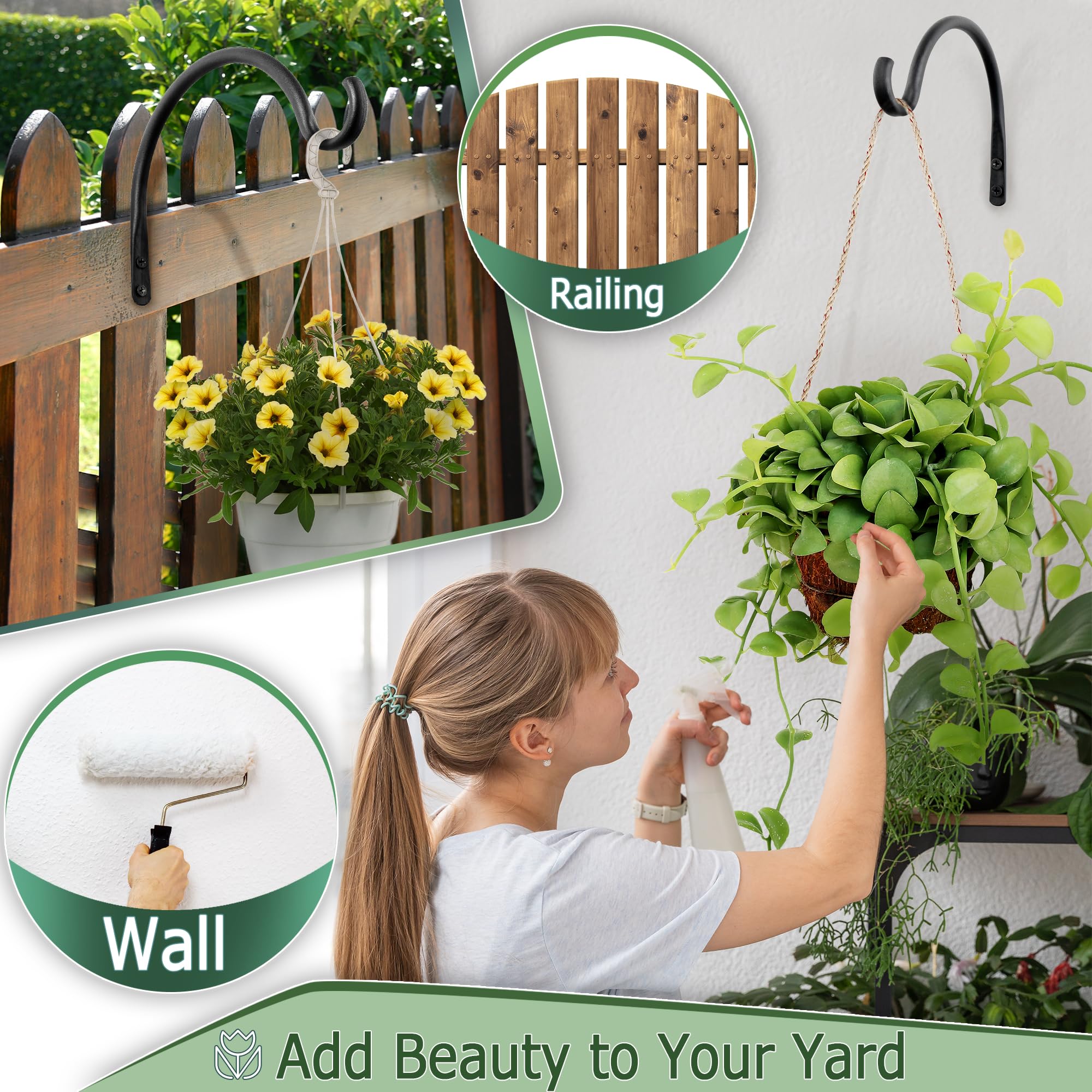 Qiang Ni Heavy-Duty Plant Hanger - 16 Inch 80lbs Metal Wall Mount Plant Bracket for Indoor Outdoor Hanging Bird Feeders, Flower Baskets, Lanterns