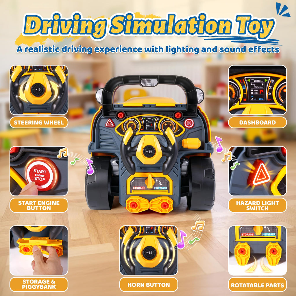 POFJOEQ Interactive Truck Engine Toy with Removable Parts - Lights, Sounds, and Fun for Young Mechanics -Unleash Their Creativity and Motor Skills with This Truck Engine Toy (Bule)
