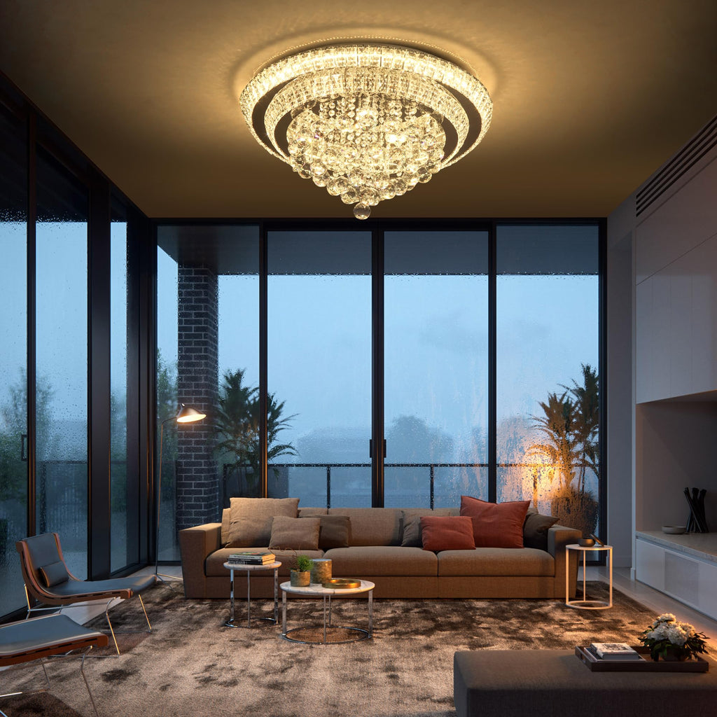 COCOSTAR 20" Gold Crystal Chandeliers, Flush Mount Chandelier LED Ceiling Light, Modern Crystal Raindrop Chandeliers for Dining Room, Living Room, Bedroom