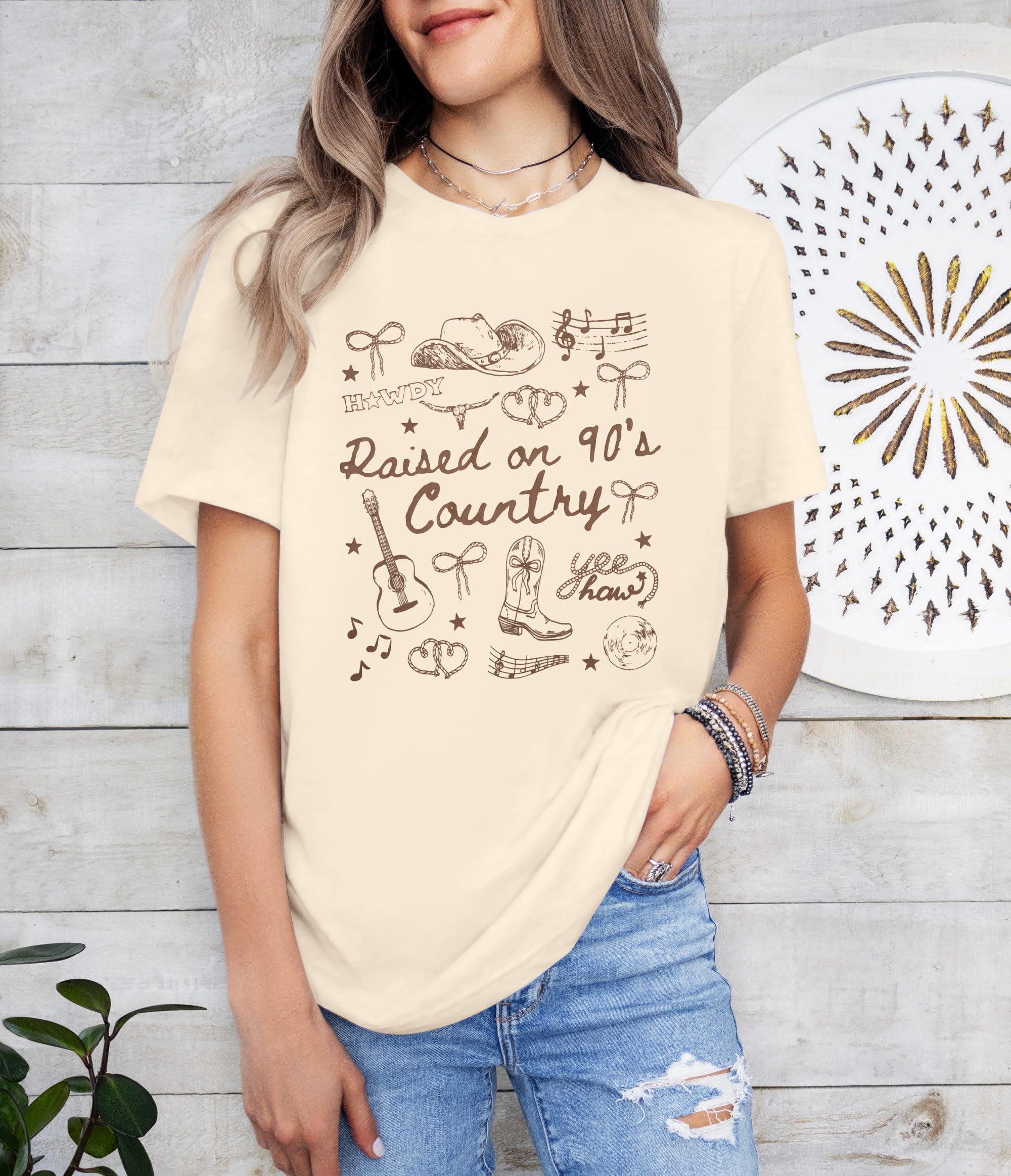 Raised on 90s Country Shirt Womens: Country Concert Outfit Country Music Tshirt Vintage Graphic Short Sleeve Tees