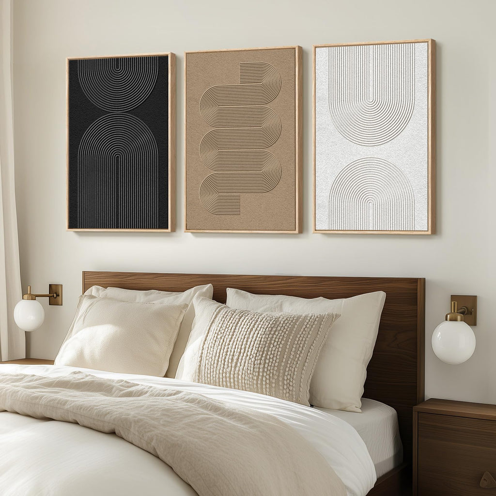 Framed Black and White Modern Abstract Wall Art, 3 Piece Canvas Prints Paintings Artwork for Walls, Minimalist Black White Grey Pictures for Living Room Dining Room Bedroom Office Wall Decor 16x24 In
