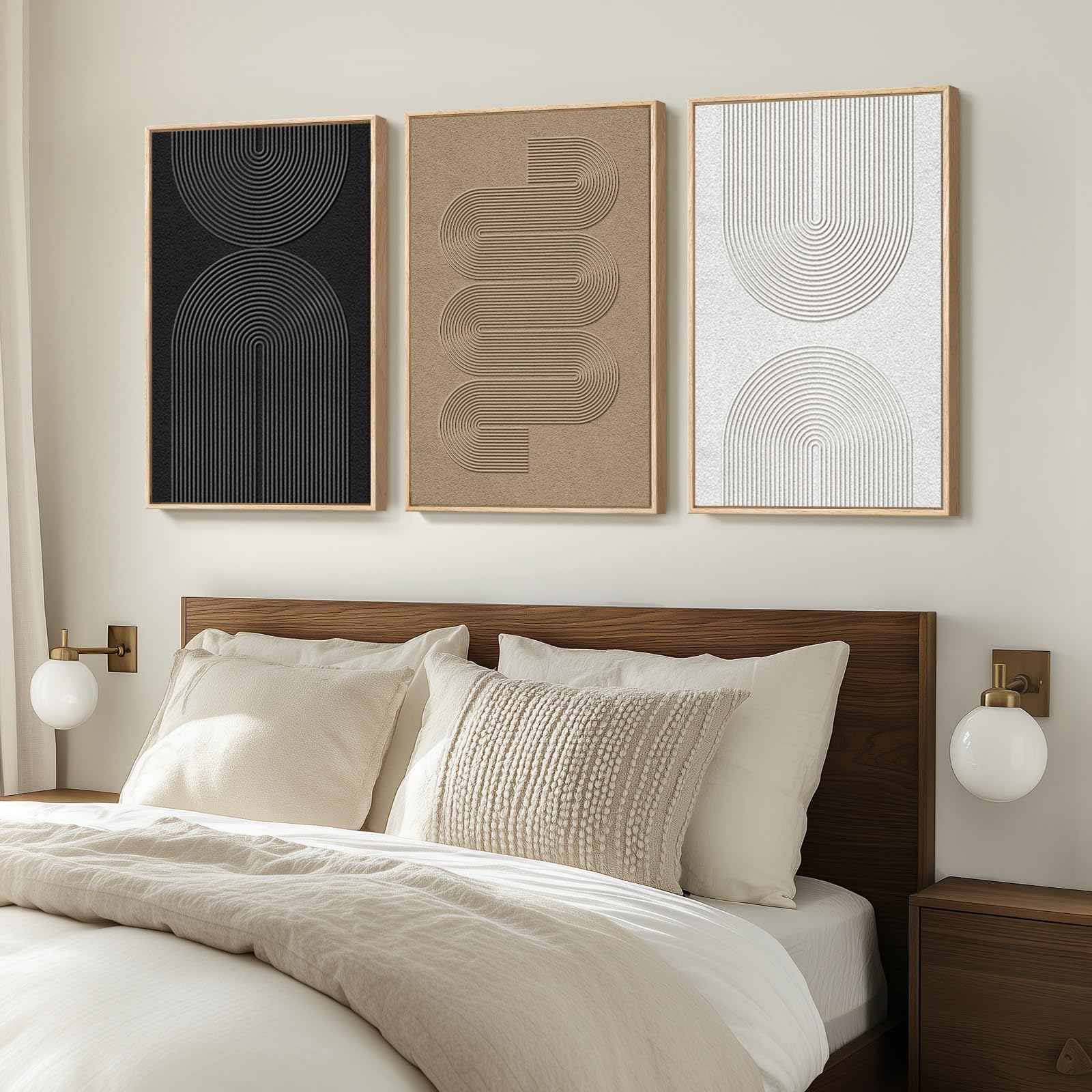Framed Black and White Modern Abstract Wall Art, 3 Piece Canvas Prints Paintings Artwork for Walls, Minimalist Black White Grey Pictures for Living Room Dining Room Bedroom Office Wall Decor 16x24 In