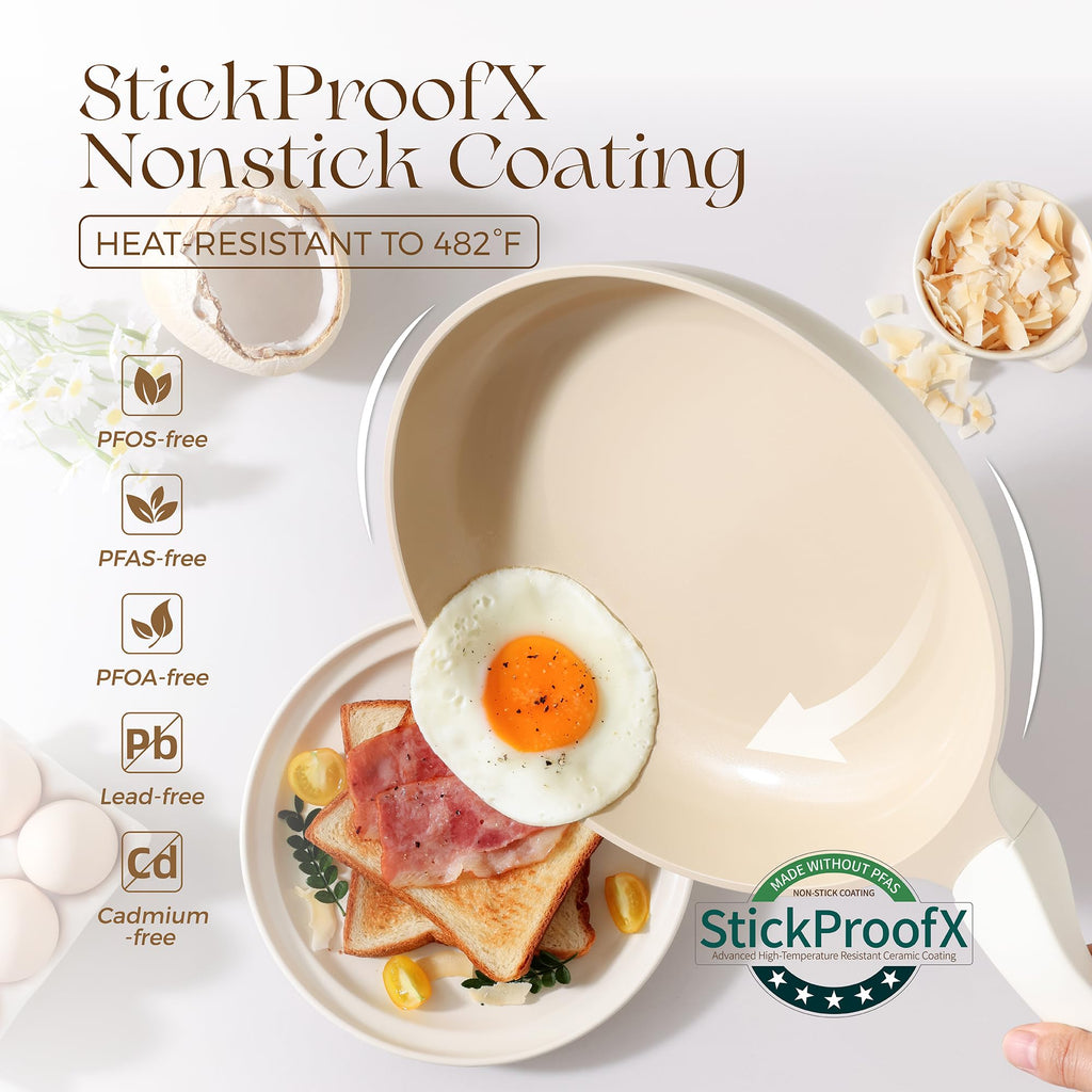 PRICUSIS Nonstick Frying Pan, 8/10/12 Inch Skillet with Stay Cool Handle, Fully Coated, Induction Compatible, 100% Dishwasher Safe, PFOA Free（10 Inch, Black Sesame）