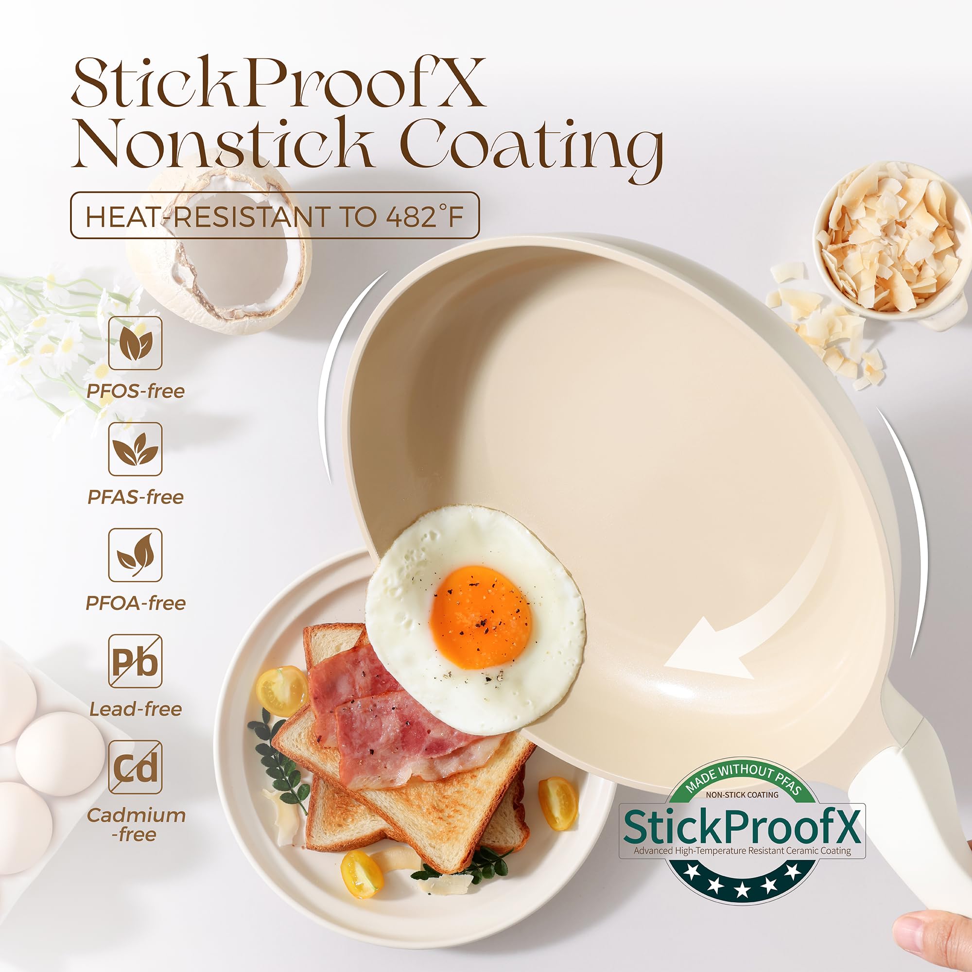 PRICUSIS Nonstick Frying Pan, 8/10/12 Inch Skillet with Stay Cool Handle, Fully Coated, Induction Compatible, 100% Dishwasher Safe, PFOA Free（10 Inch, Black Sesame）