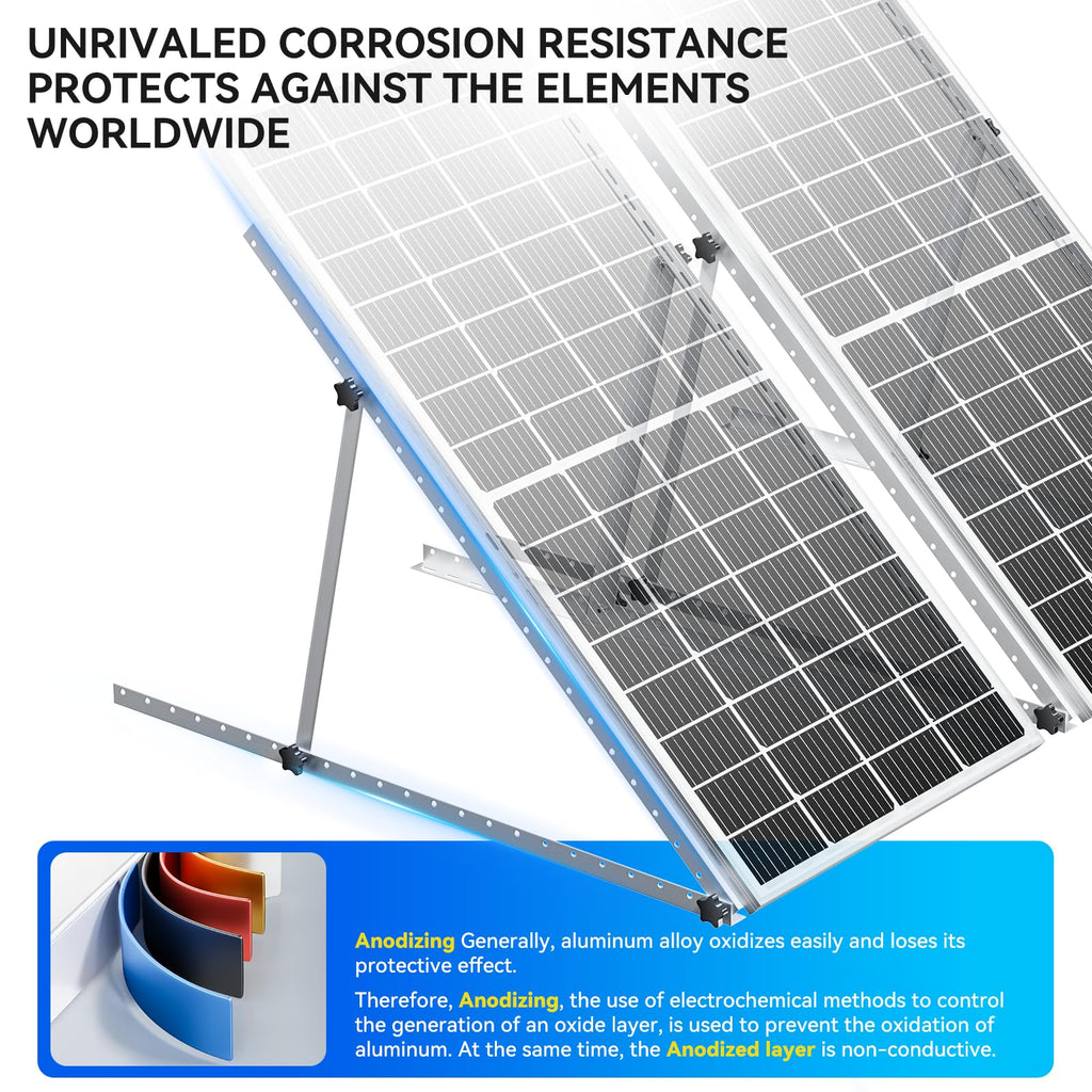 Upgraded 47in Adjustable Solar Panel Tilt Mount Brackets, Foldable Tilt Legs, Support 100 200 300 400 500 Watt Solar Panels 4-8Pcs, Solar Panel Stand for Roof, Off-Grid, RV and Boat