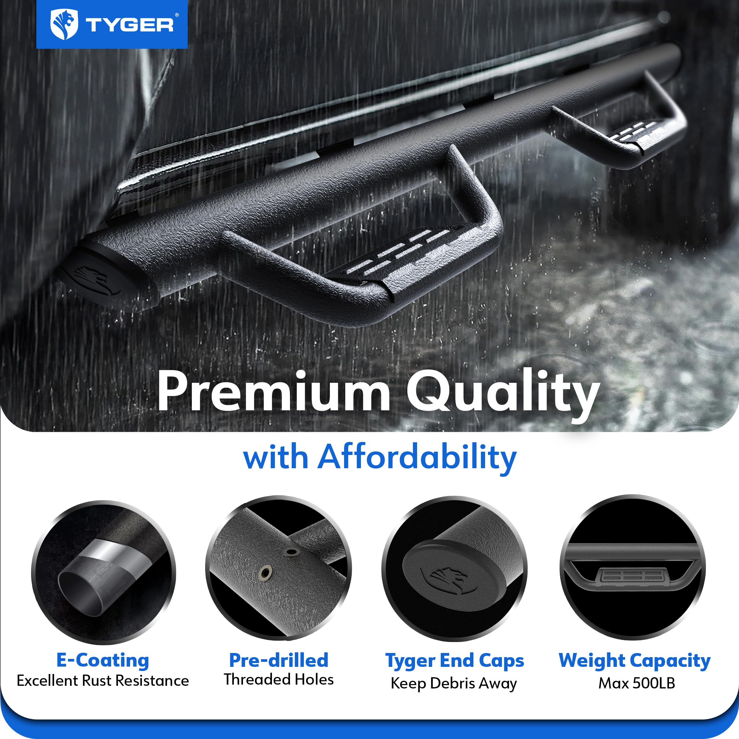 Tyger Auto Tyger Access Running Boards Compatible with 2009-2018 Dodge Ram 1500; 2010-2026 2500 3500; 2019-2024 Classic | Crew Cab | TG-AS2D24005 | Textured Black Drop Step Rail
