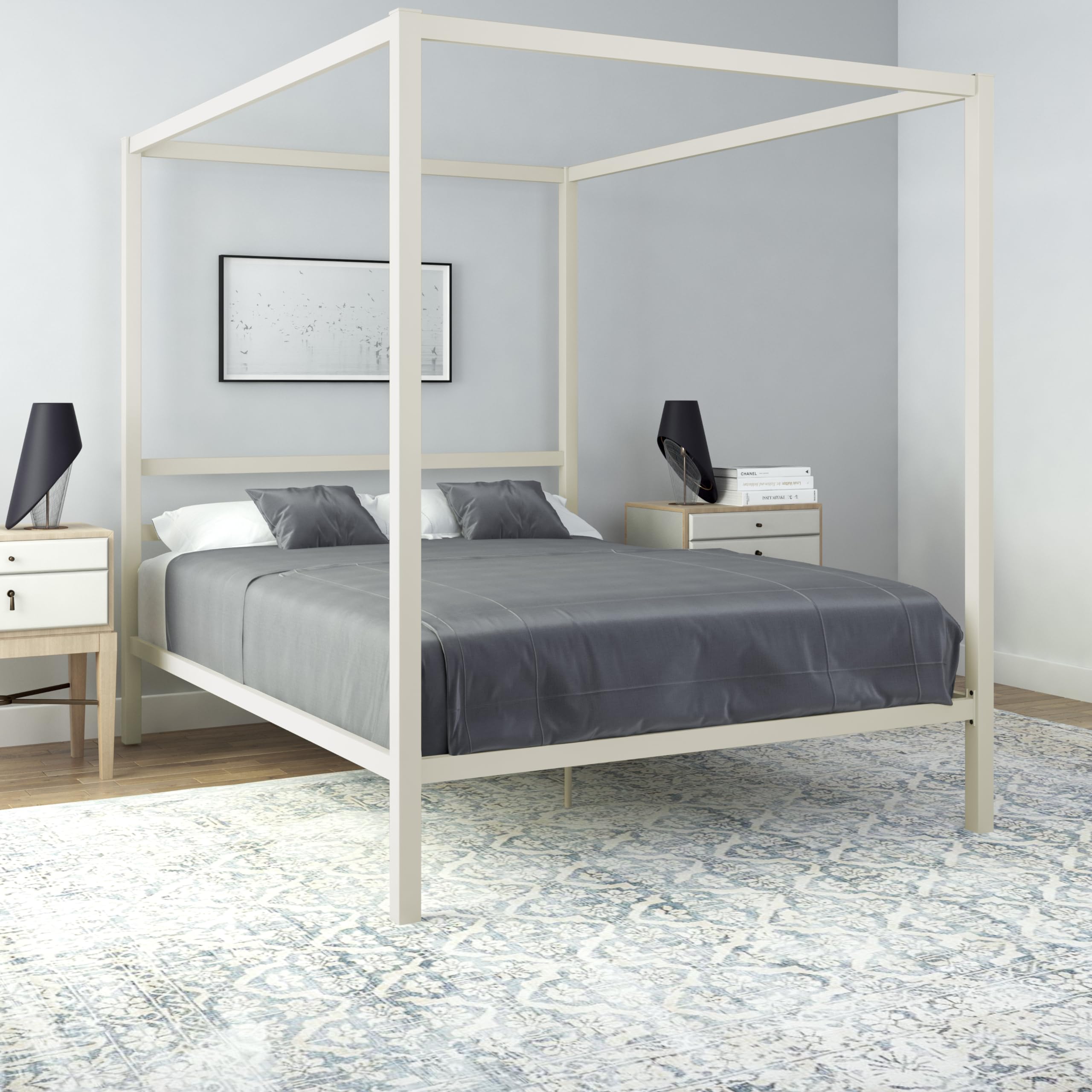DHP King Metal Canopy Bed, Modern Design with Built-In Headboard, Sturdy Frame, No Box Spring Needed, Gunmetal Gray