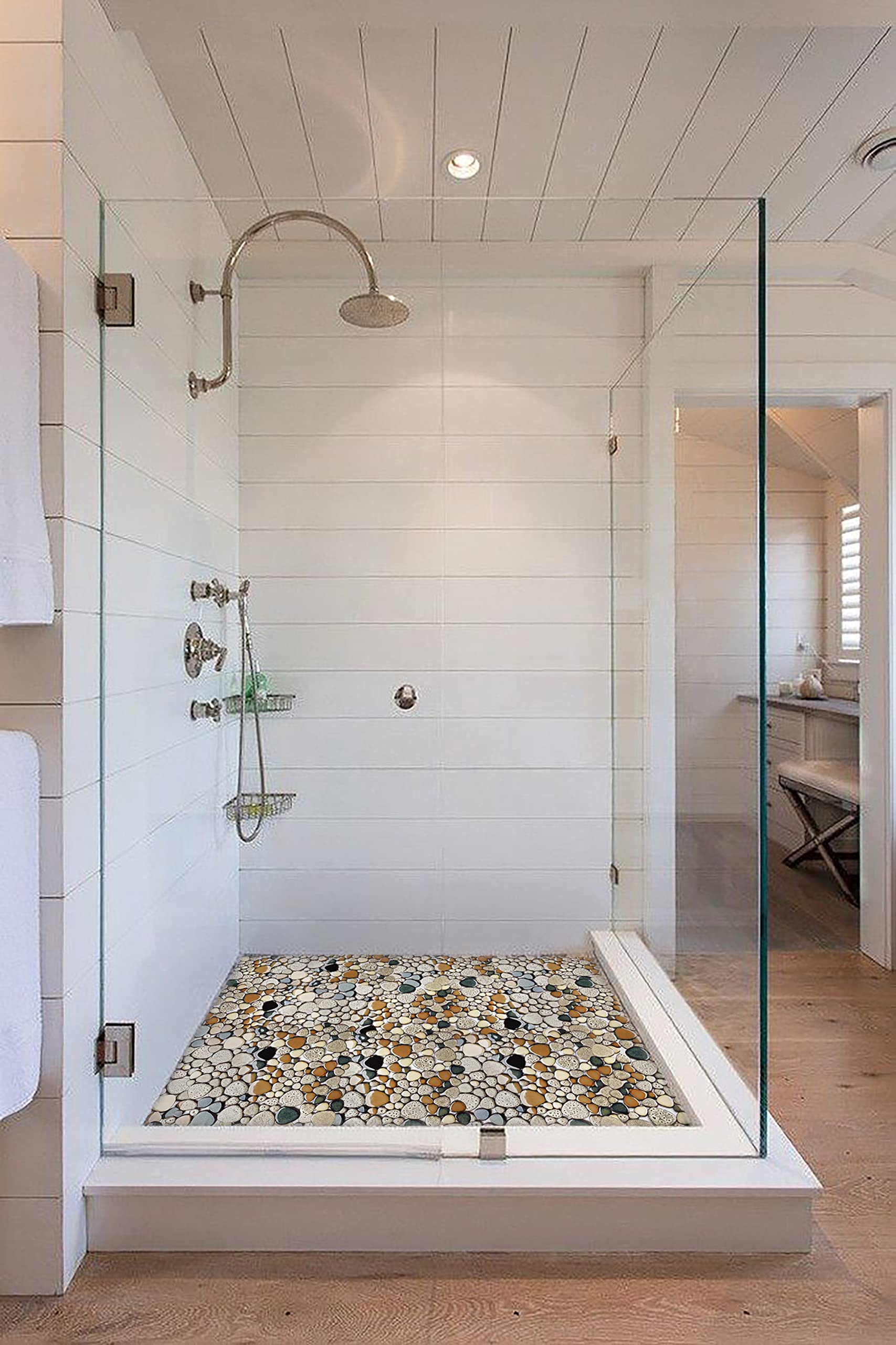 Parrotile Blue Shower Floor Pebbles Tile Bathroom Mosaic Backsplash Wall Tiles (5 Sheets)