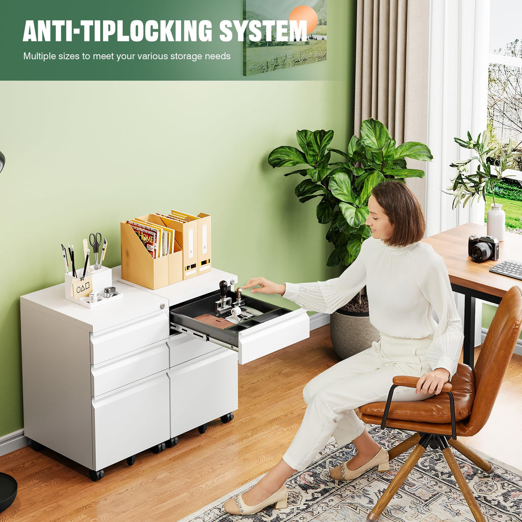 Letaya 3 Drawer Mobile File Cabinet with Lock,Under Desk Metal Small Filing Cabinets for Home Office Organizer Letters/Legal/A4(Fully Assembled Except Wheels-Black)