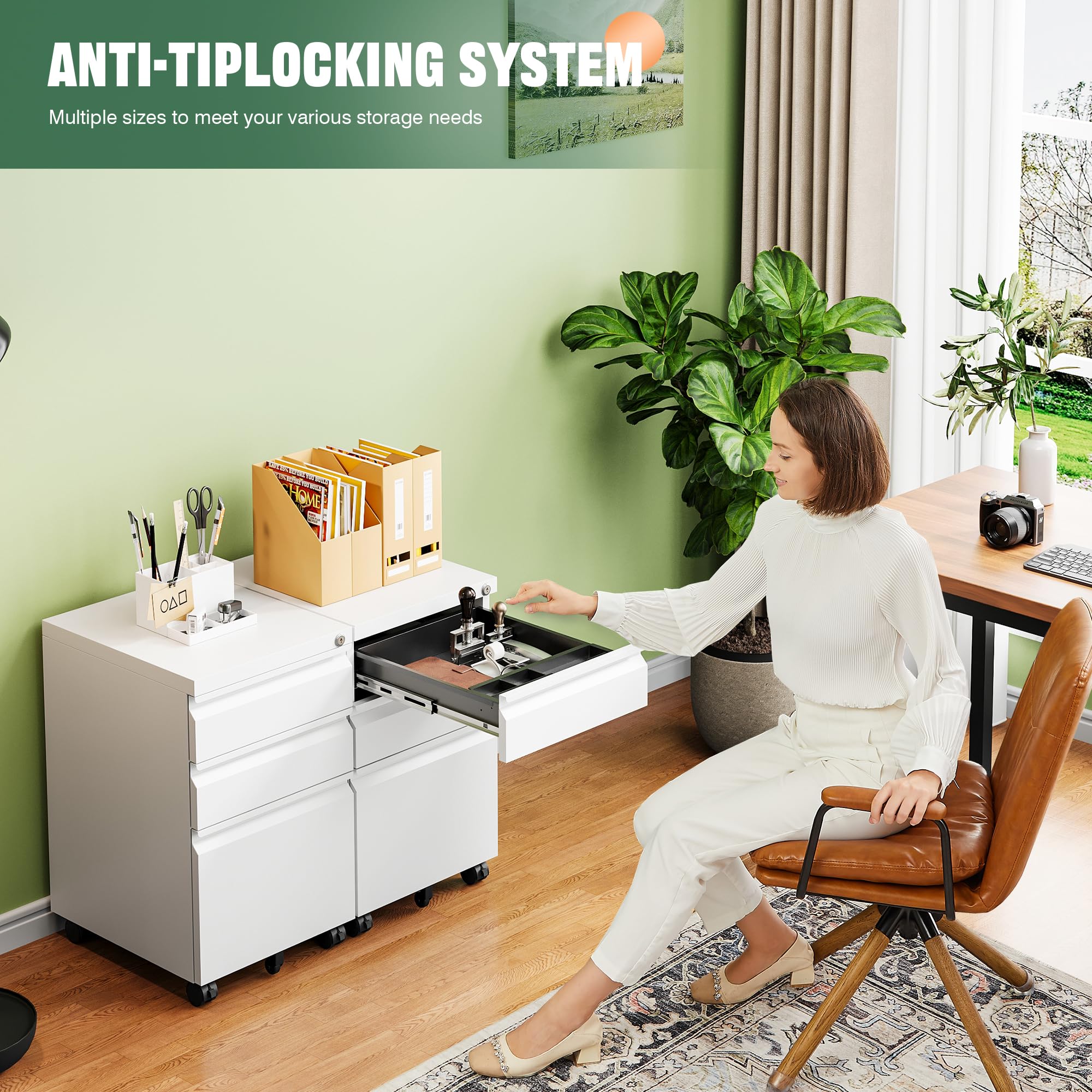Letaya 3 Drawer Mobile File Cabinet with Lock,Under Desk Metal Small Filing Cabinets for Home Office Organizer Letters/Legal/A4(Fully Assembled Except Wheels-Black)