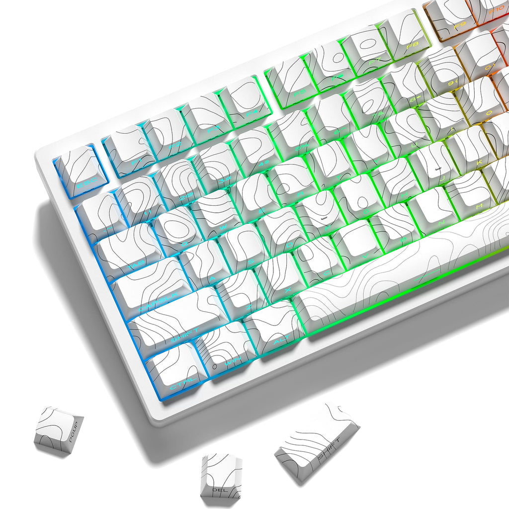 dagaladoo Black Topographic keycaps Double Shot PBT keycaps Shine Through Keyboard Keys Side Printed Key caps Cherry Profile Custom keycap Set for100%, 75%, 65%, 60% US Layout Mechanical Keyboard
