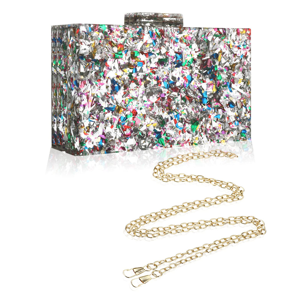 Gets Acrylic Purses and Handbags for Women Multicolor Perspex Geometric Patterns Box Clutch Banquet Evening Crossbody Handbag
