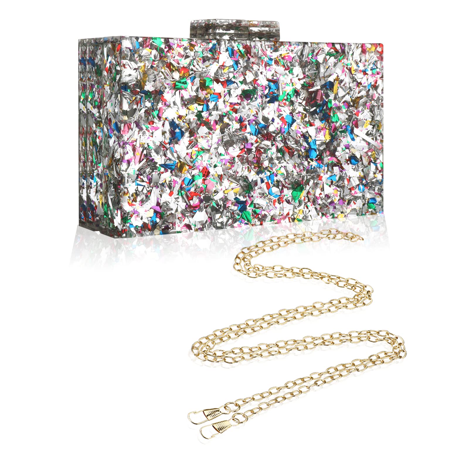 Gets Acrylic Purses and Handbags for Women Multicolor Perspex Geometric Patterns Box Clutch Banquet Evening Crossbody Handbag
