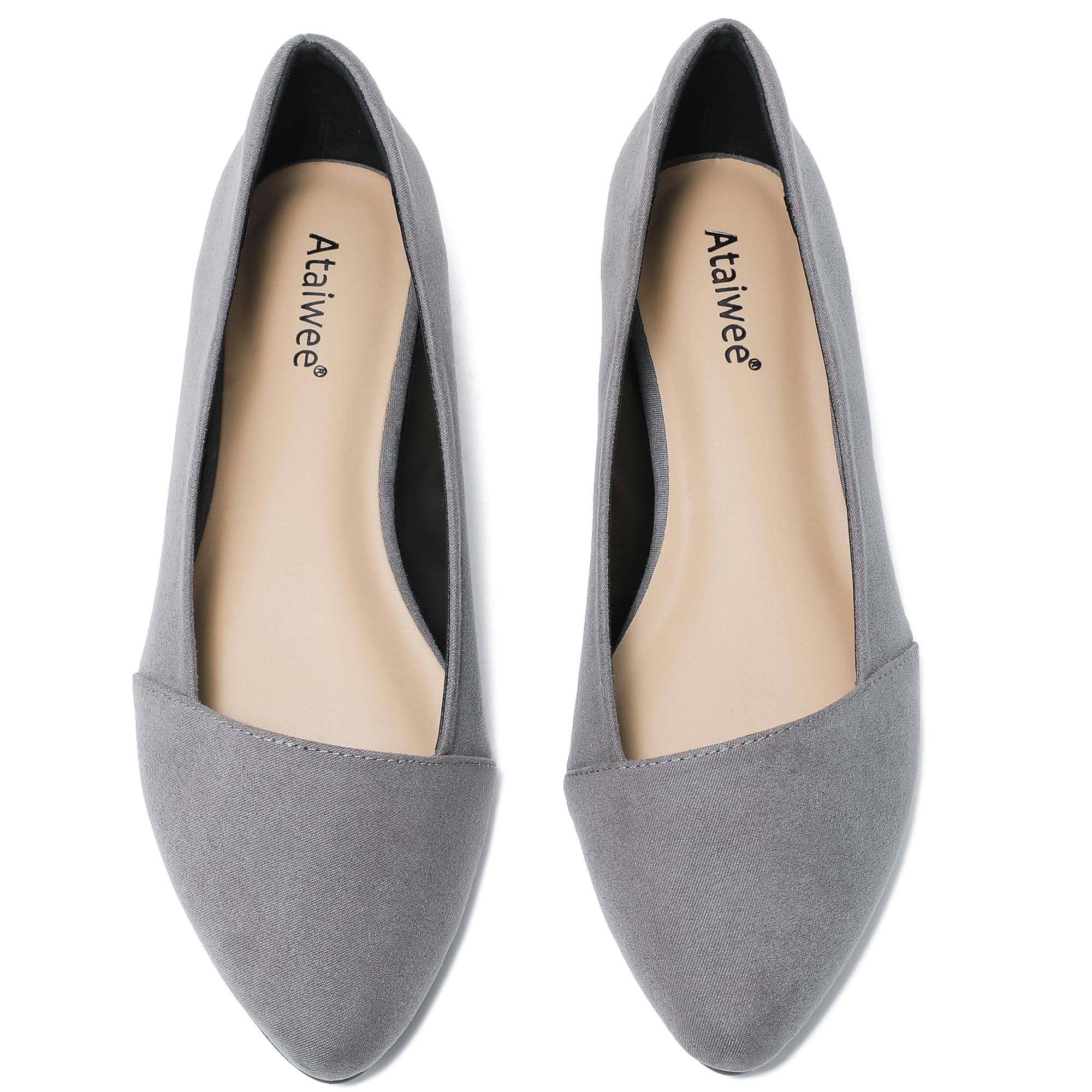 Ataiwee Women's Wide Width Ballet Flats - Stylish Pointed Toe Suede, Soft Comfortable Non-slip Sole.