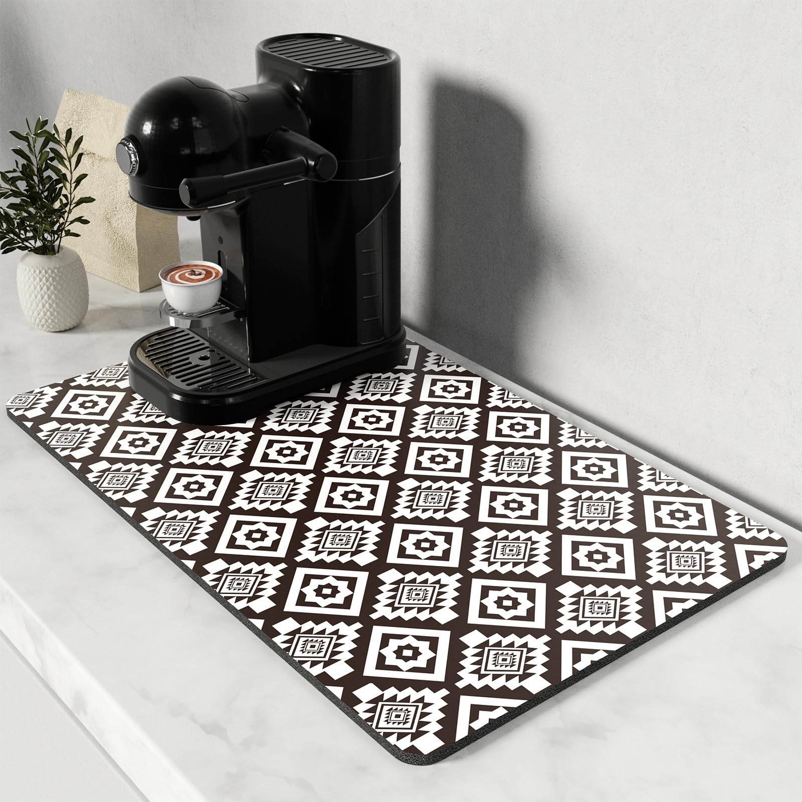 Rnivvi Coffee Mat, 12" x 19" Coffee Bar Mats for Espresso Machine Station Accessories and Organizer, Hide Stain Rubber Backed Absorbent Dish Drying Pad for Kitchen Counter, Cute Bar Decor Pad, Black