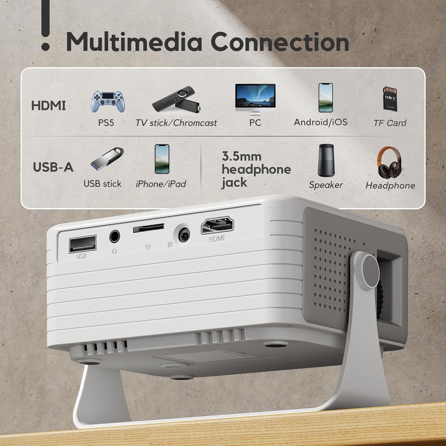 Mini Projector with WiFi and Bluetooth, AKIYO 2026 Upgraded Projector 1080P Full HD, 360° Rotating, Auto Keystone, Portable Projector for Home Theater/Outdoor, Compatible with iOS/Android/Laptop/PS5