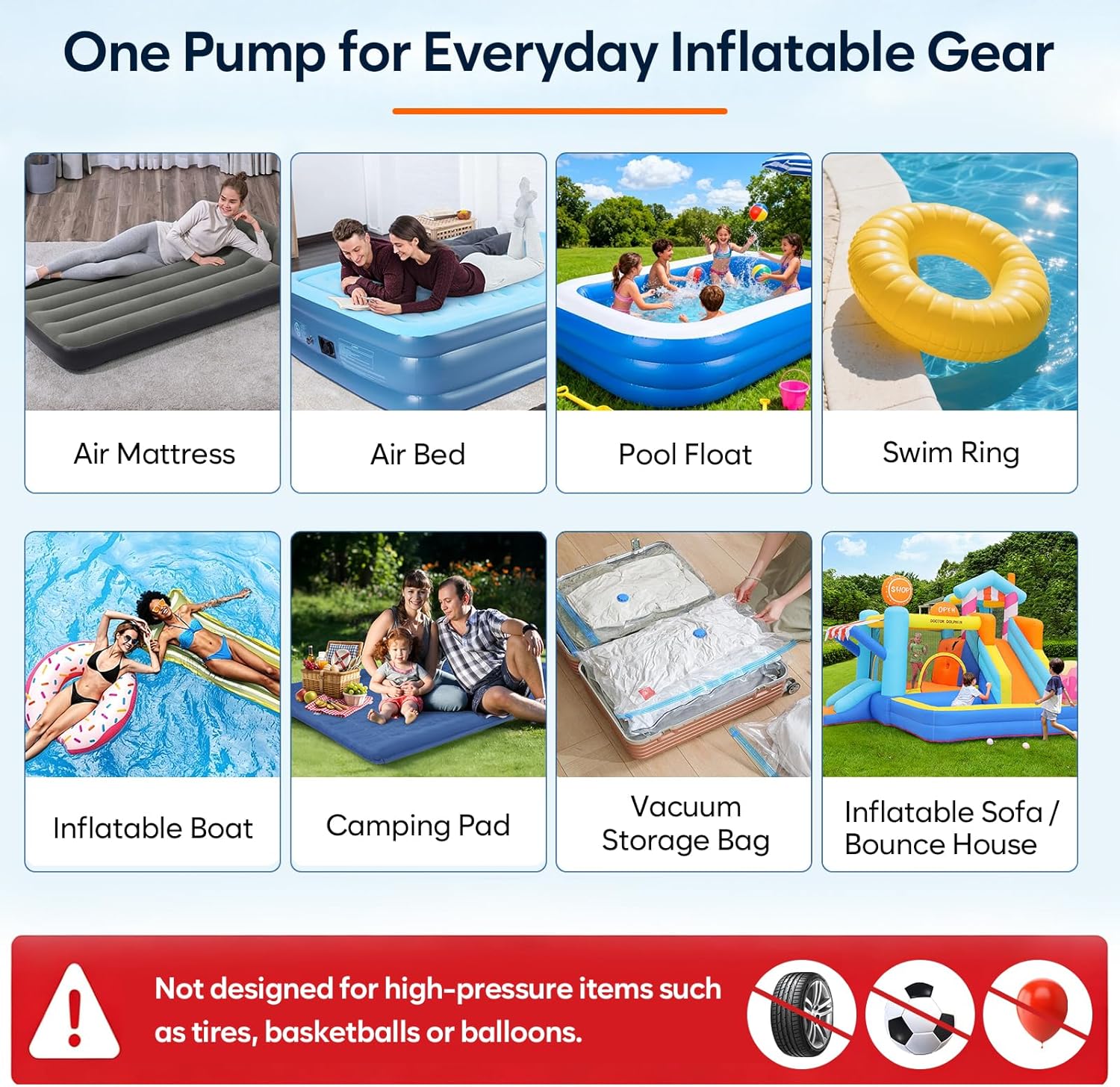 AGPTEK Rechargeable Air Pump, Electric Air Pump 4000mAh Battery Quick-Fill Inflator & Deflator with 3 Nozzles, Lightweight & Portable Perfect for Air Beds, Air Mattresses, Pool Toys & Inflatable