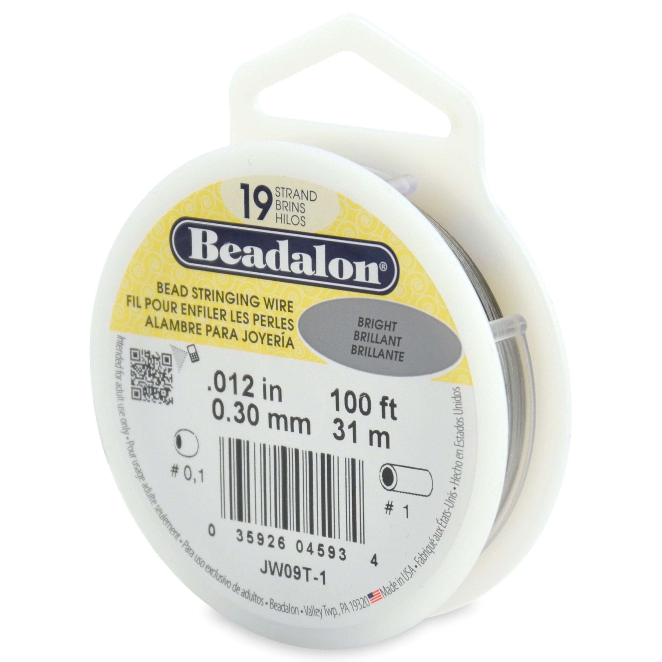 Beadalon 19 Strand Stainless Steel Bead Stringing Wire, .010 in / 0.25 mm, Bright, 100 ft / 31 m