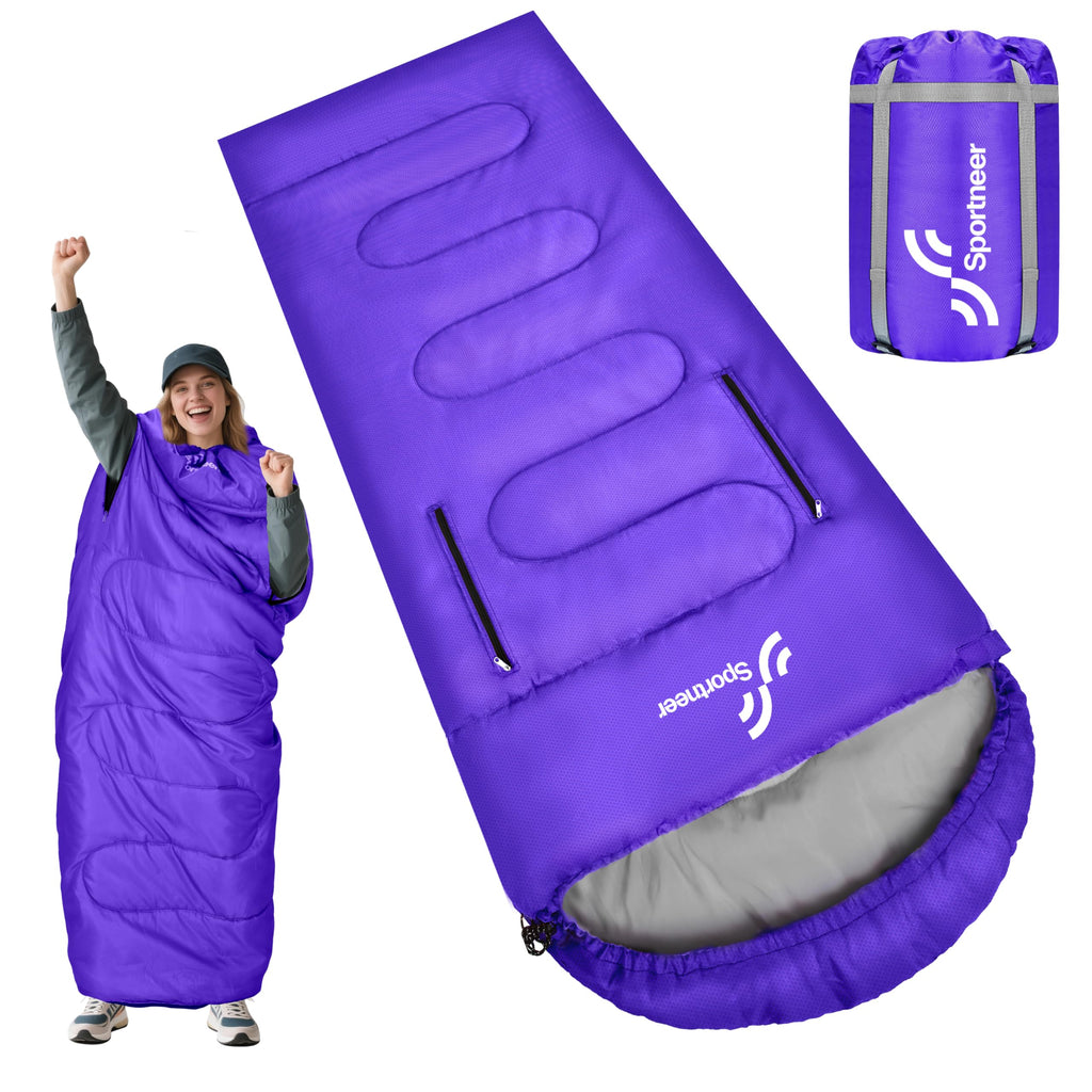 Sportneer Wearable Sleeping Bag for Adults & Kids – Walkable with Arm Zippers, Warm Weather & Cold Waterproof, Compact for Camping, Stadiums, Travel, Backpacking & Car Use