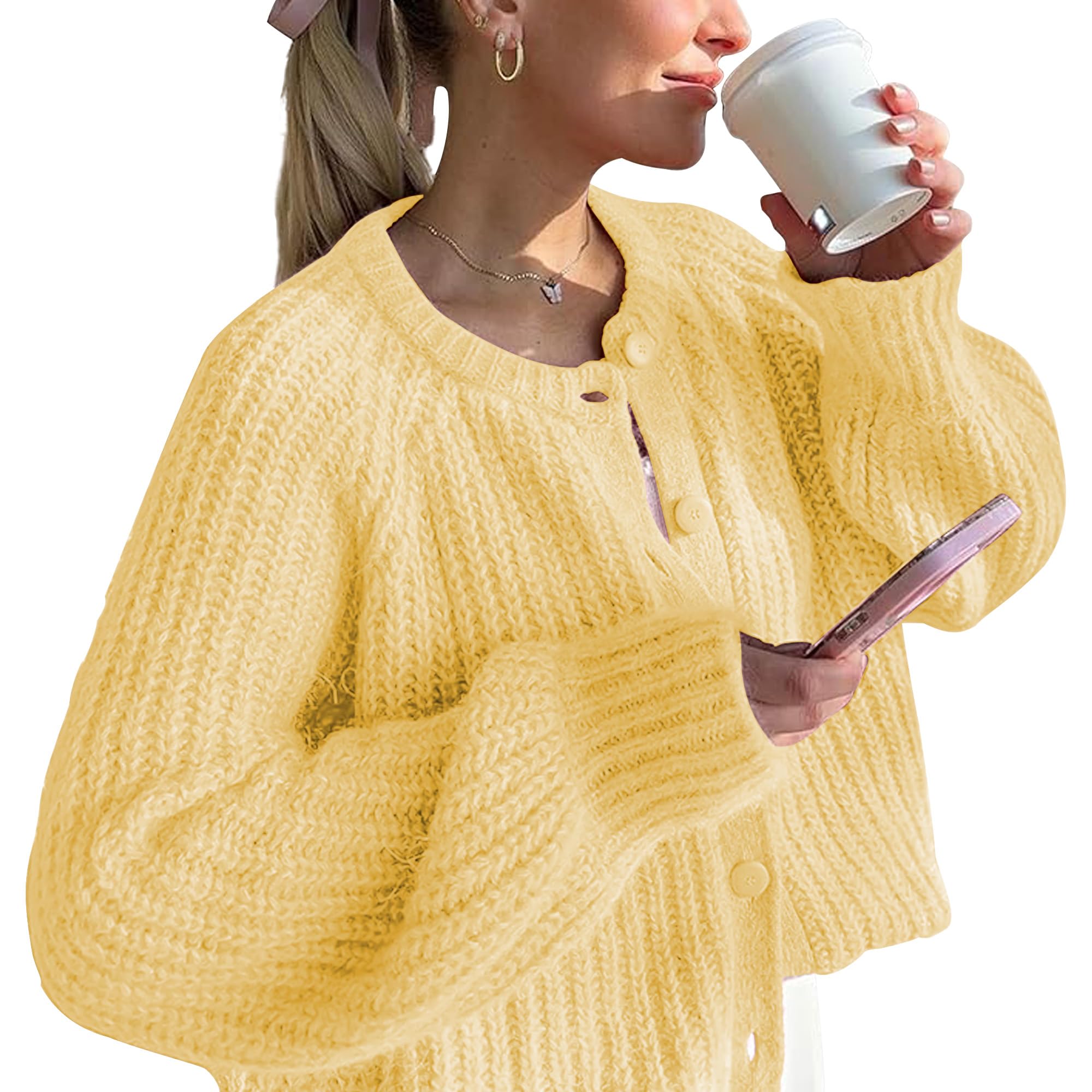 Hixiaohe Cardigan Sweater for Women Long Sleeve Button Y2K Chunky Knit Sweater Fall Casual Open Front Outwear Knitwear Coat