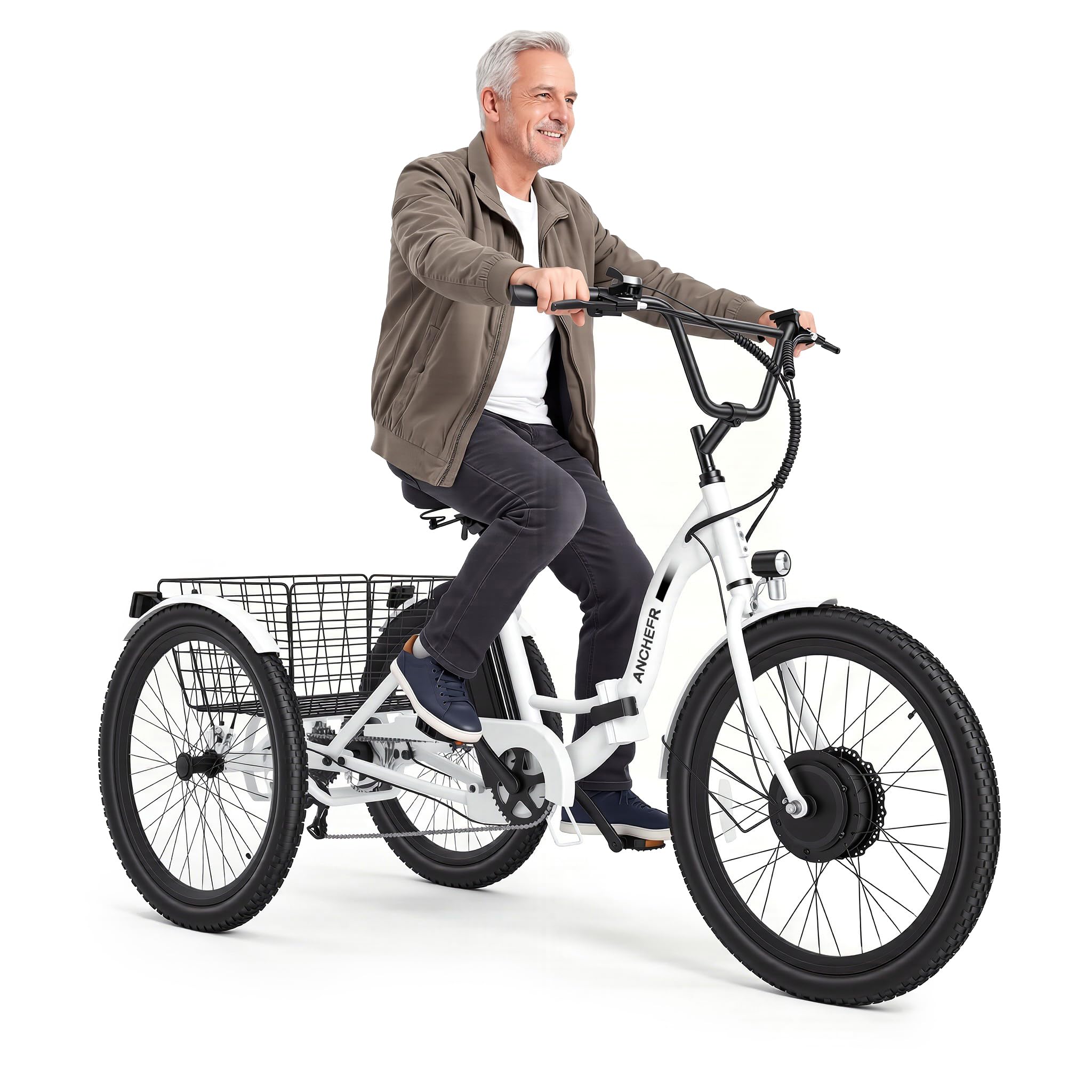 ANCHEER Electric Tricycle for Adults, Peak 600W Folding Electric Trike, 24" 499Wh Ebike for Seniors, 15.5MPH Electric Bike, Removable Battery, 3 Wheel, LCD, Rear Differential, Basket