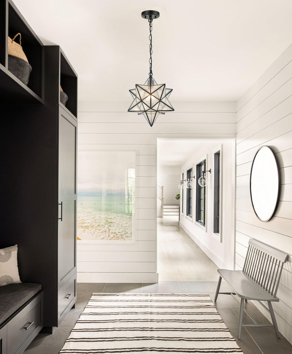 14'' Moravian Star Pendant Light Seeded Glass Star Lights with Adjustable Hanging Chain Light for Kitchen Bedroom Dining-Dimmable